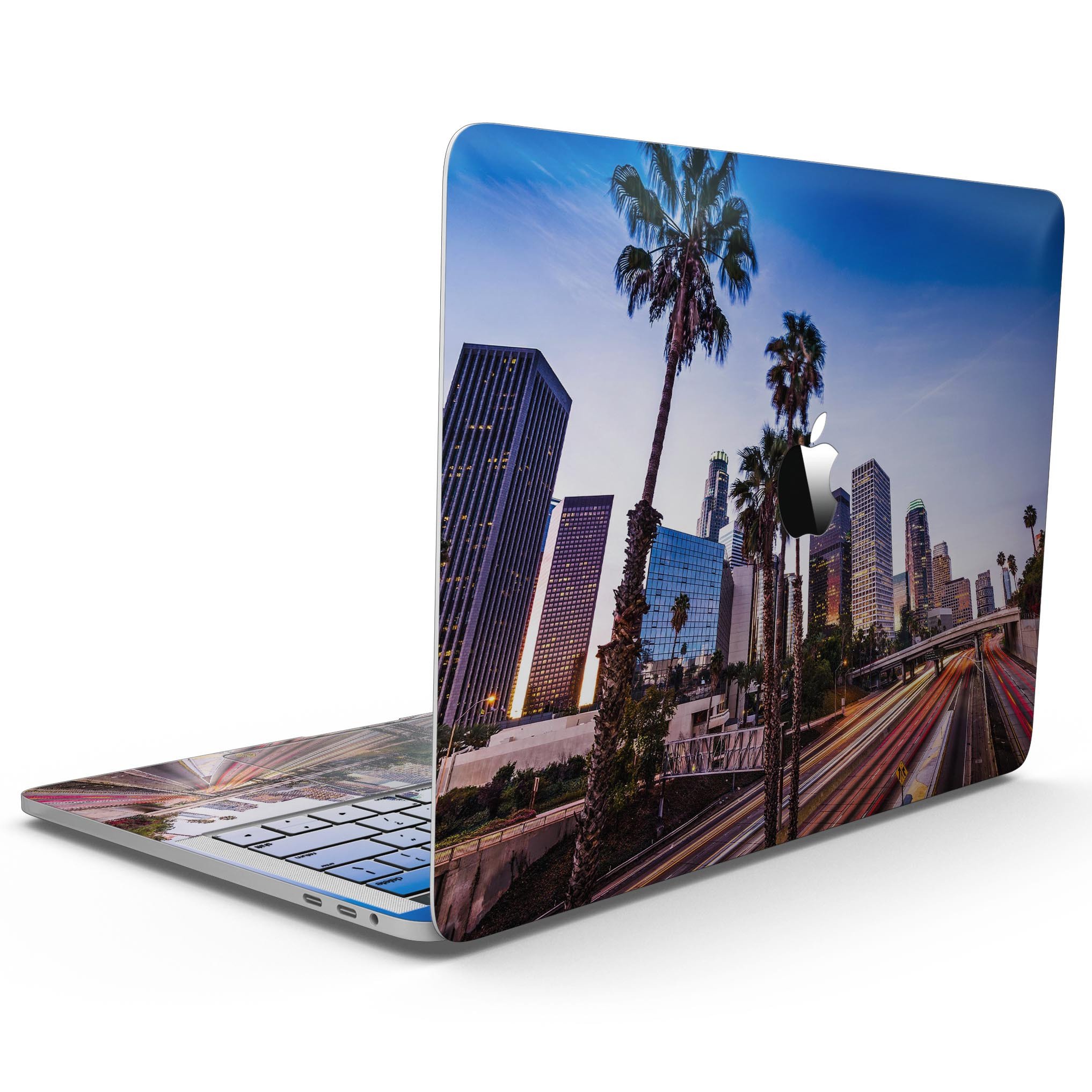 Downtown LA Life V2 skin kit for MacBook Pro with Touch Bar, showcasing vibrant design and premium vinyl material.