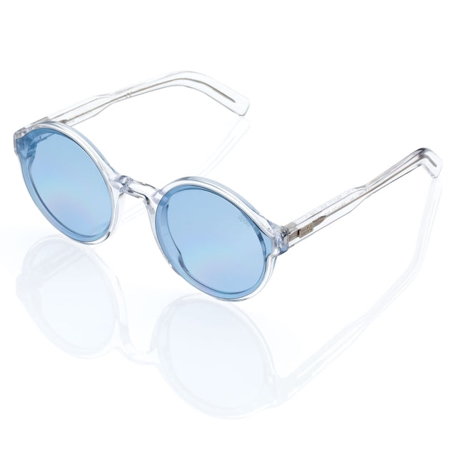 DP69 BOMBA DPS110-04 full-rimmed round acetate eyewear for women in transparent color.