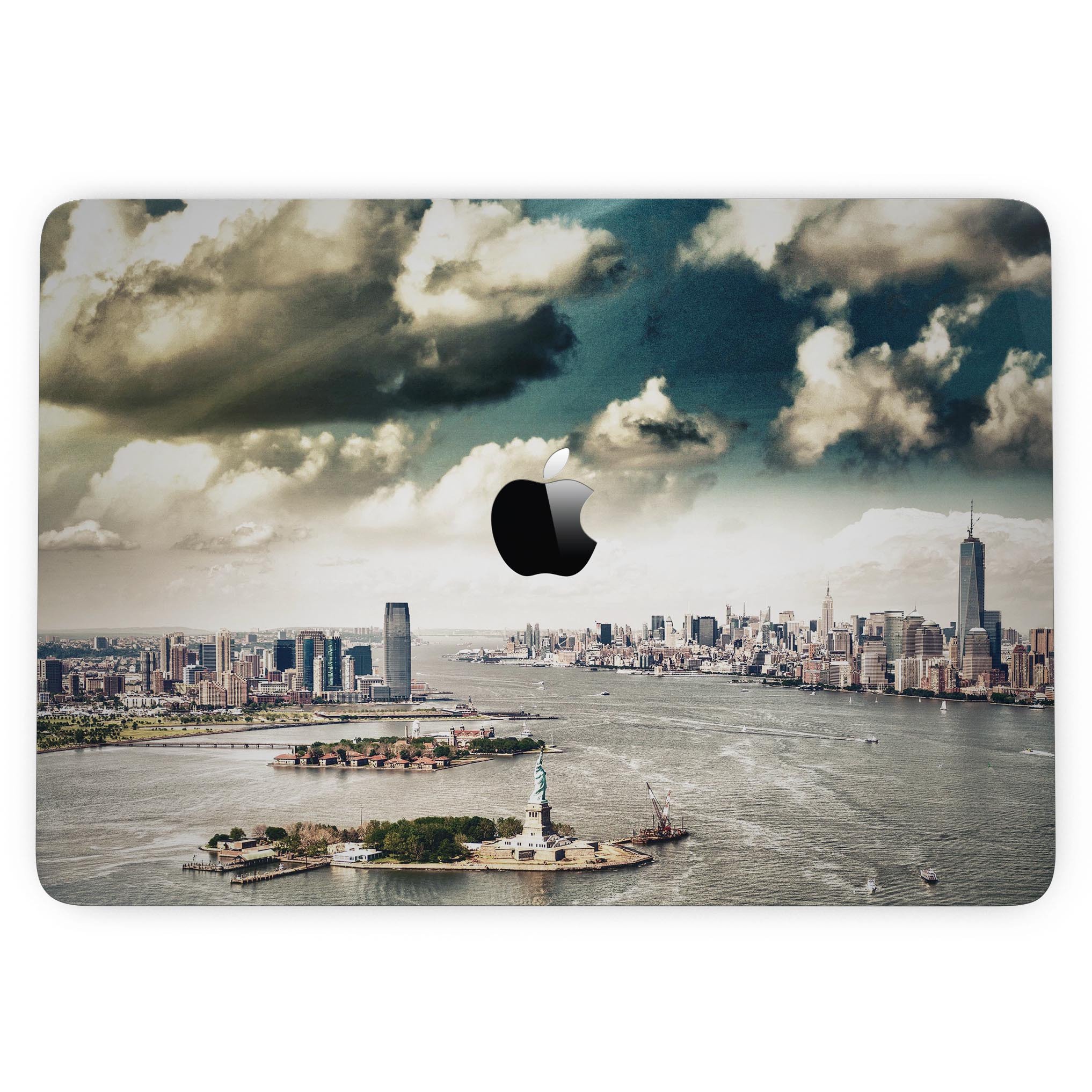 Drama NYC MacBook Pro with Touch Bar Skin Kit showcasing glossy and matte finishes, designed for 13" and 15" models.