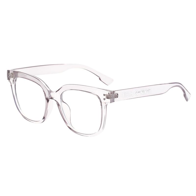 Draper Blue Light Glasses with a modern square frame, lightweight design, and transparent travel case.