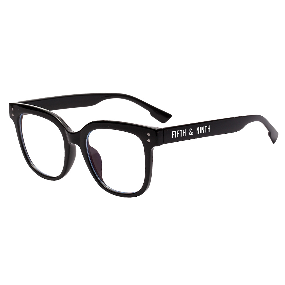 Draper Blue Light Glasses with a modern square frame, lightweight design, and transparent travel case.