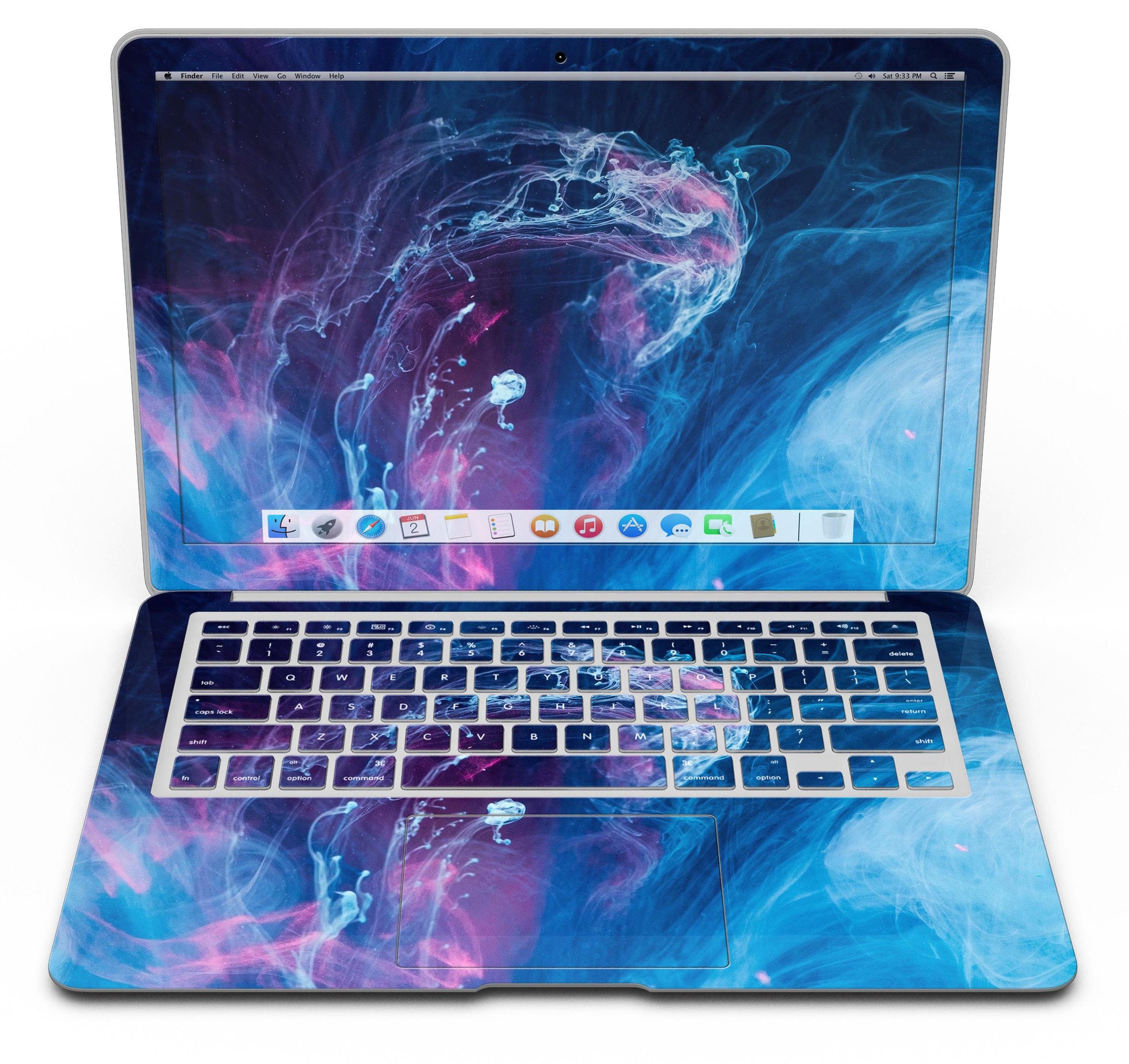 Dream Blue Cloud MacBook Air Skin Kit showcasing vibrant blue cloud design on premium vinyl.