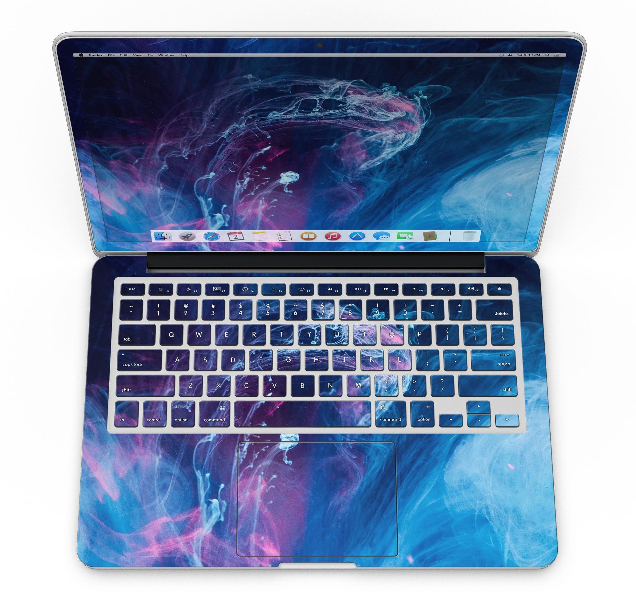 Dream Blue Cloud skin for MacBook Pro with Retina Display, showcasing vibrant blue cloud design and premium vinyl material.