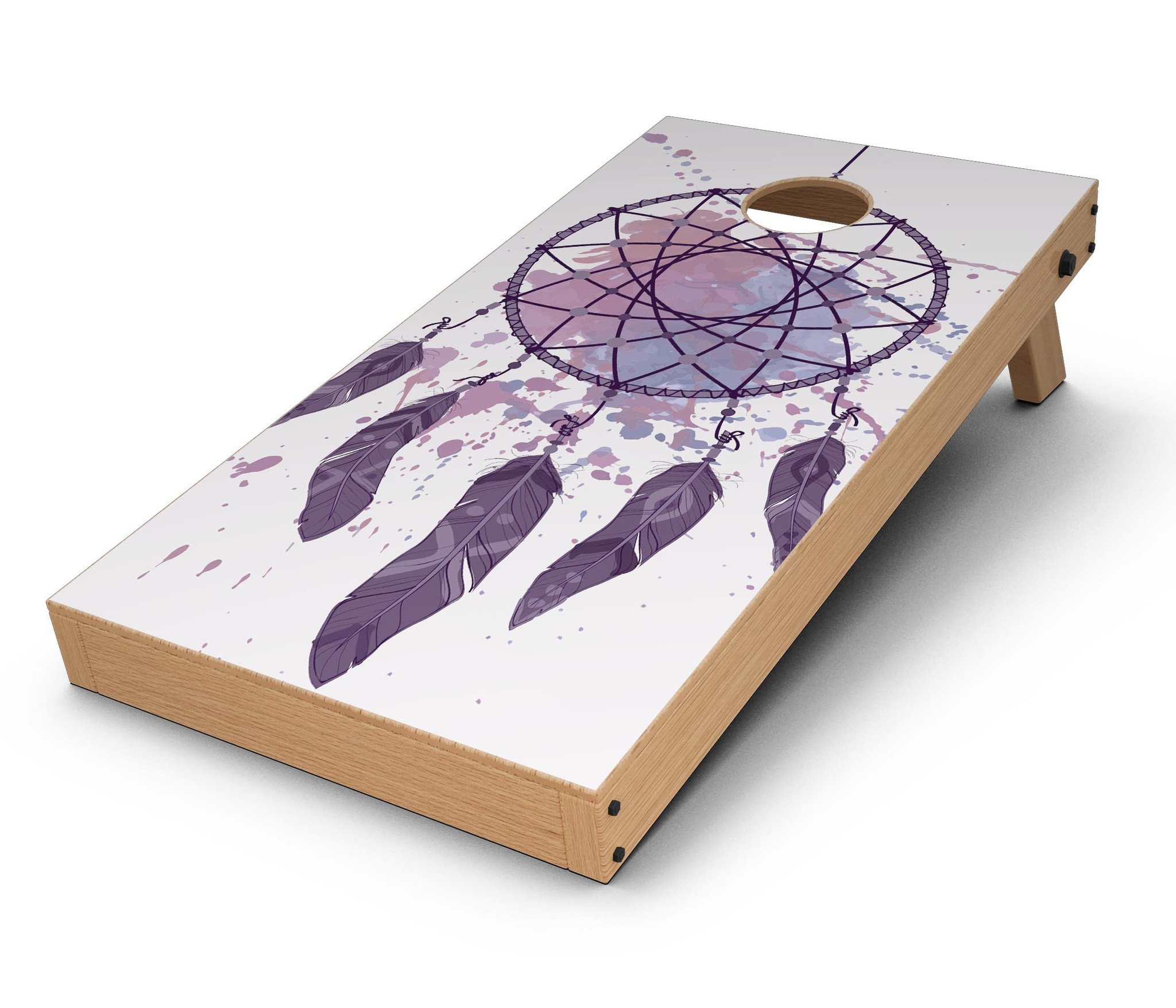 Dreamcatcher Splatter CornHole Board Skin Decal Kit showcasing vibrant colors and intricate design for personalized Cornhole boards.