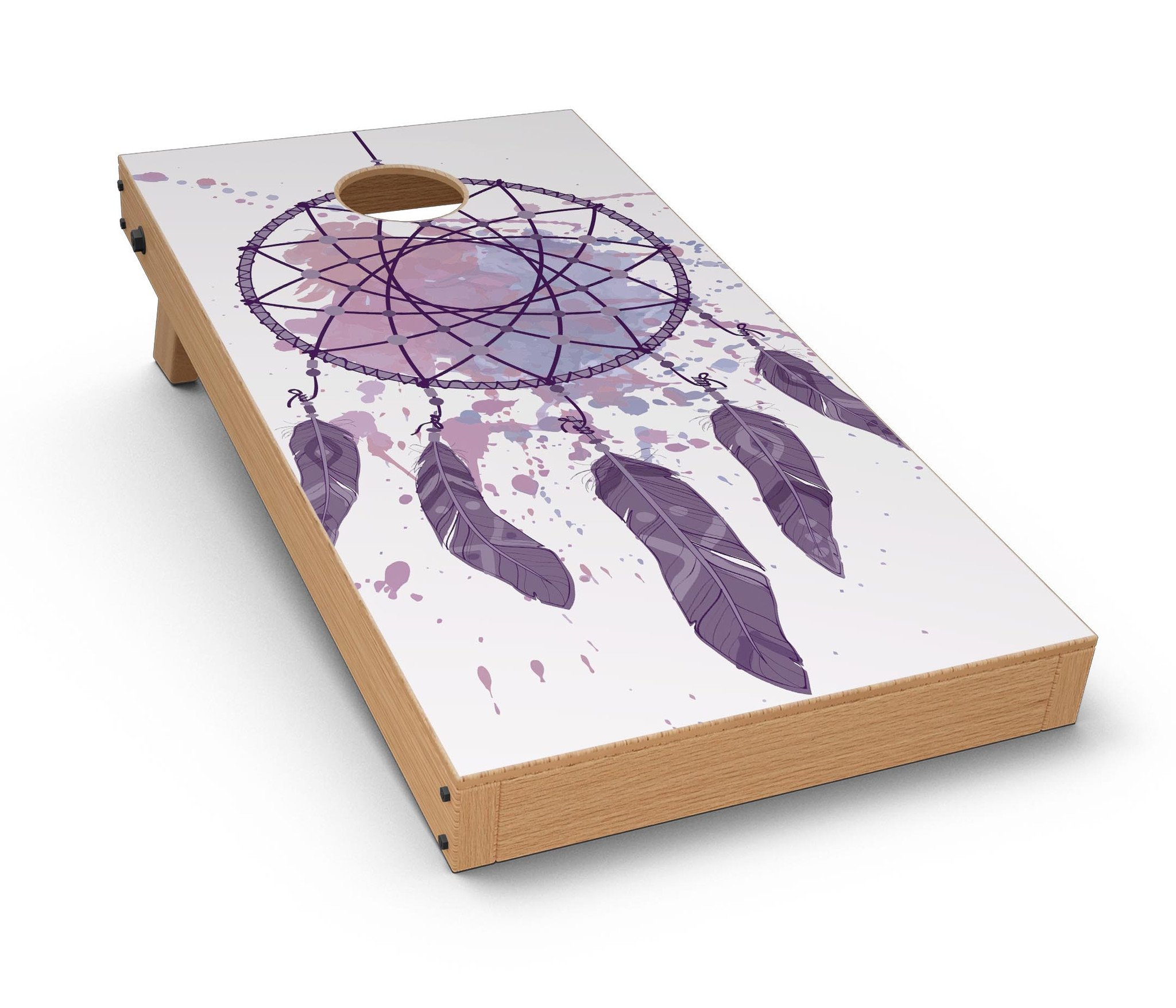 Dreamcatcher Splatter CornHole Board Skin Decal Kit showcasing vibrant colors and intricate design for personalized Cornhole boards.