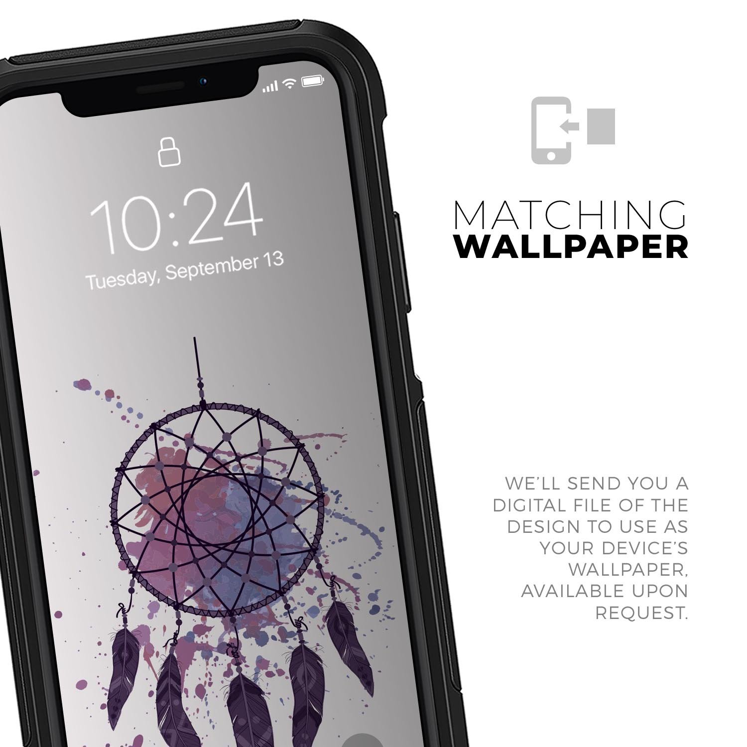 Dreamcatcher Splatter Skin Kit for iPhone OtterBox Cases featuring vibrant colors and unique patterns.