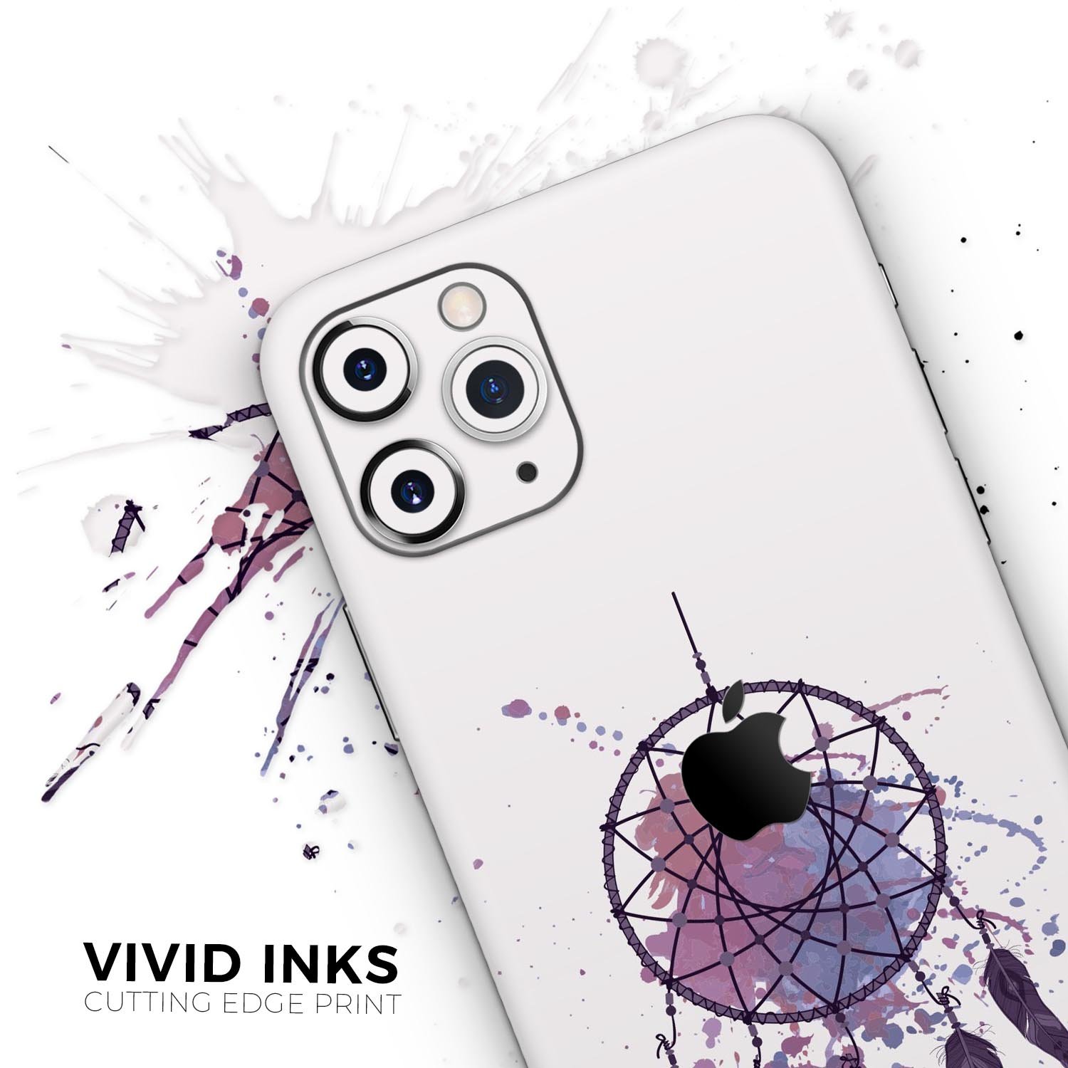 Dreamcatcher Splatter Skin-Kit for Apple iPhone 13, showcasing vibrant colors and unique design.