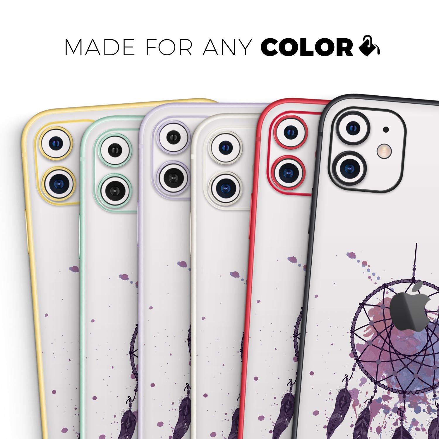 Dreamcatcher Splatter Skin-Kit for Apple iPhone 13, showcasing vibrant colors and unique design.