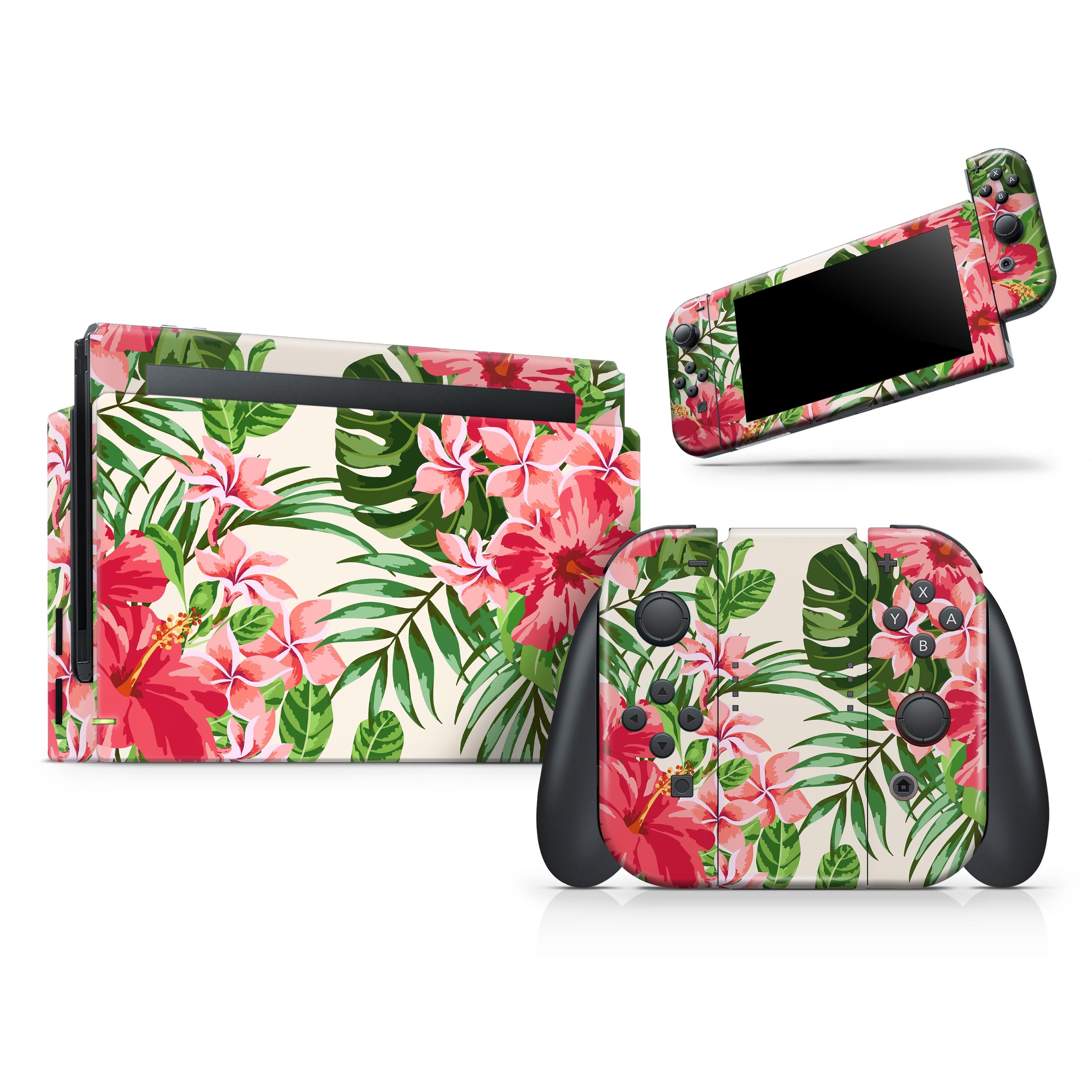 Dreamy Subtle Floral V1 skin decal wrap kit for Nintendo Switch, showcasing a beautiful floral design that fits snugly on the console.