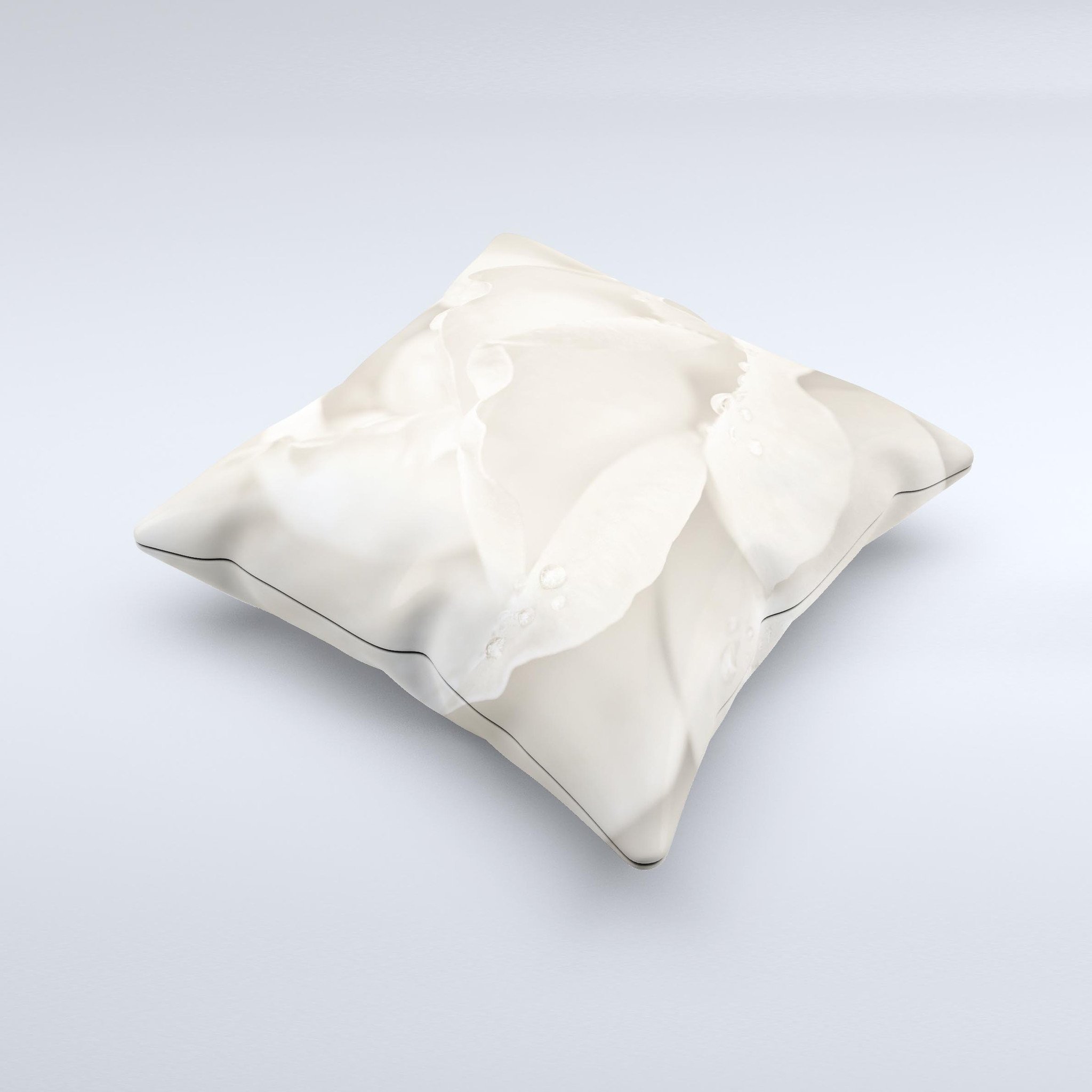 Drenched White Rose ink-Fuzed Decorative Throw Pillow showcasing a beautiful floral design on a soft fabric.