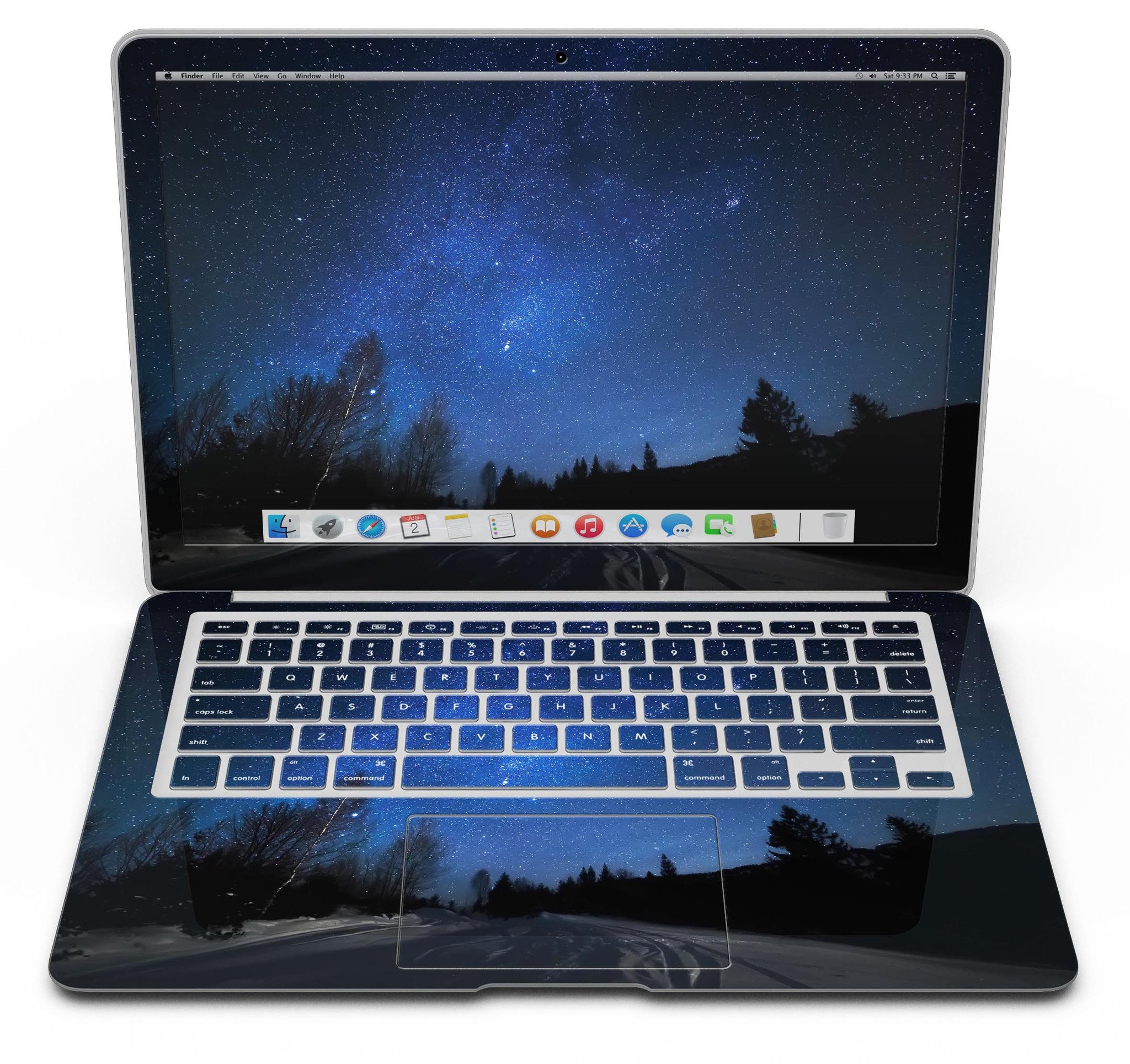 Drive all Night MacBook Air Skin Kit showcasing premium vinyl design with glossy and matte finish options.