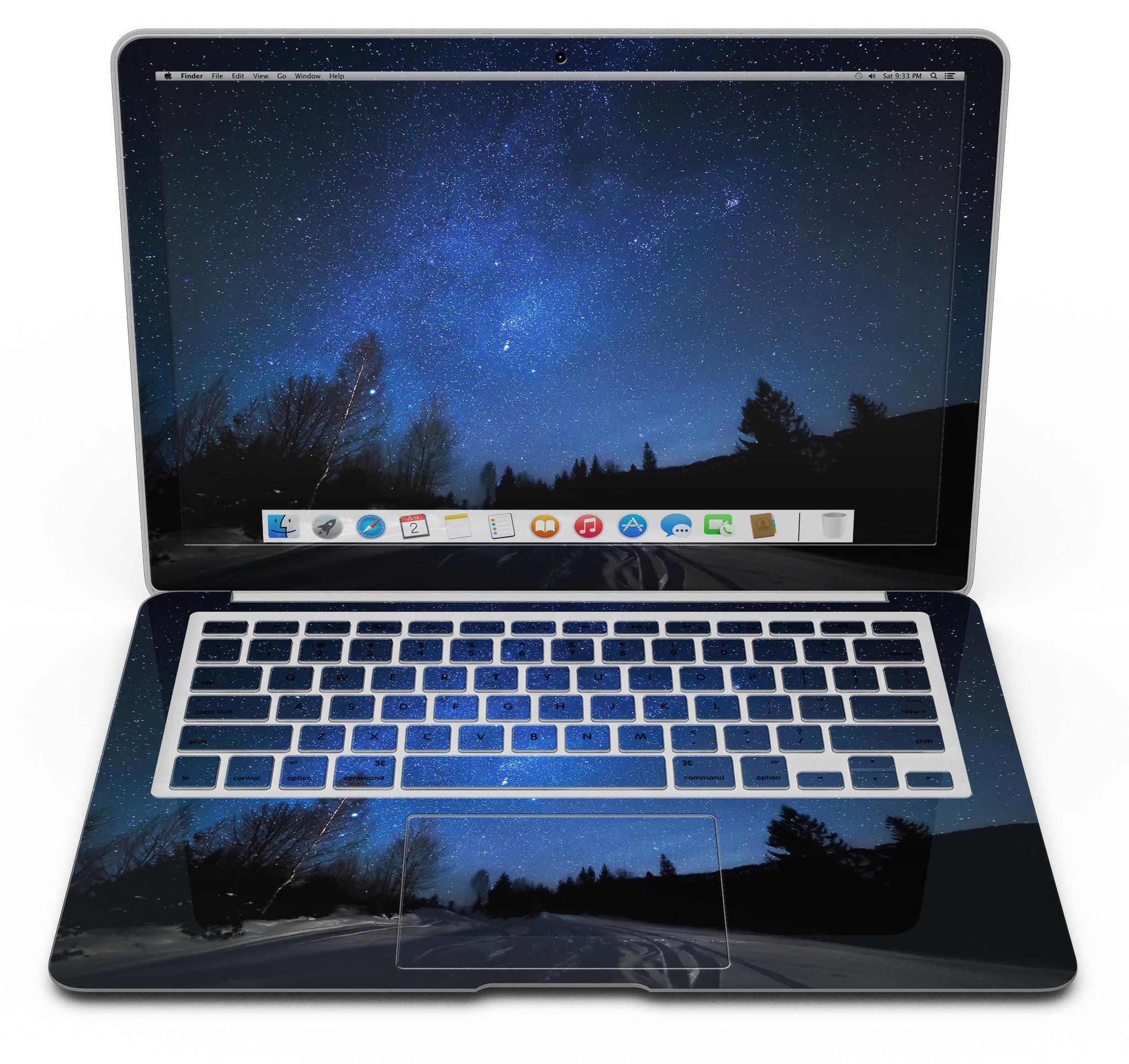 Drive all Night MacBook Air Skin Kit showcasing premium vinyl design with glossy and matte finish options.