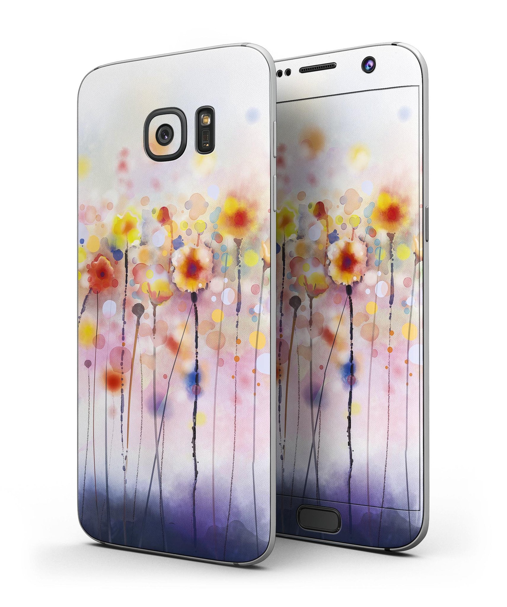 Drizzle Watercolor Flowers V1 skin for Samsung Galaxy S7/S7 Edge, showcasing vibrant floral design on a sleek device.