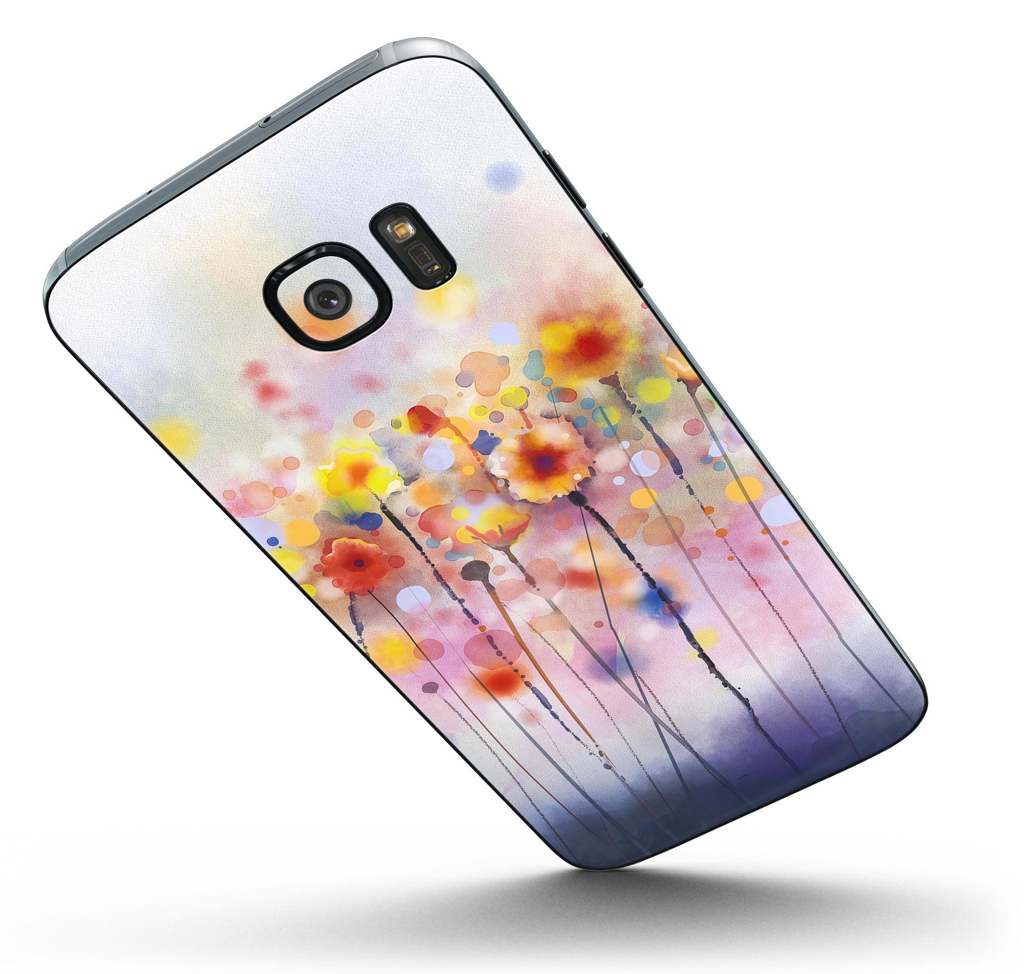 Drizzle Watercolor Flowers V1 skin for Samsung Galaxy S7/S7 Edge, showcasing vibrant floral design on a sleek device.