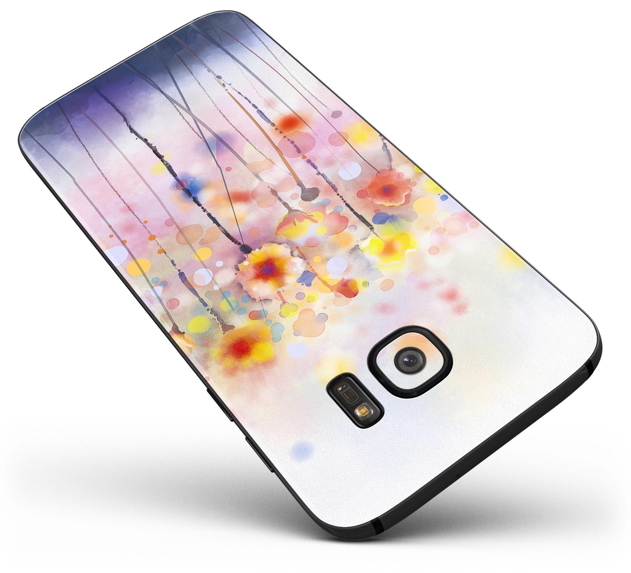 Drizzle Watercolor Flowers V1 skin for Samsung Galaxy S7/S7 Edge, showcasing vibrant floral design on a sleek device.