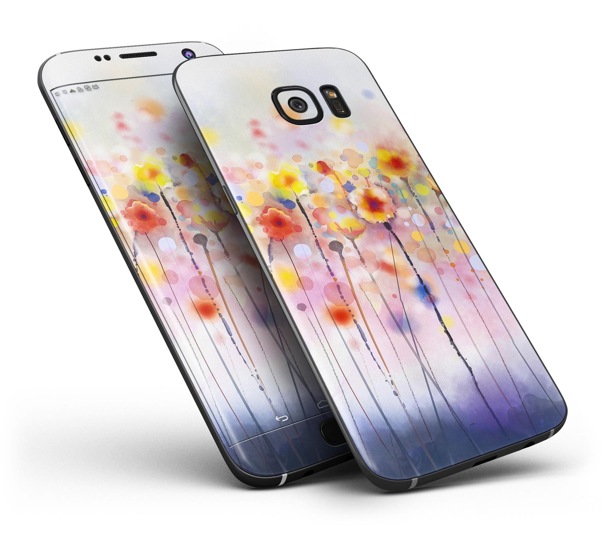 Drizzle Watercolor Flowers V1 skin for Samsung Galaxy S7/S7 Edge, showcasing vibrant floral design on a sleek device.