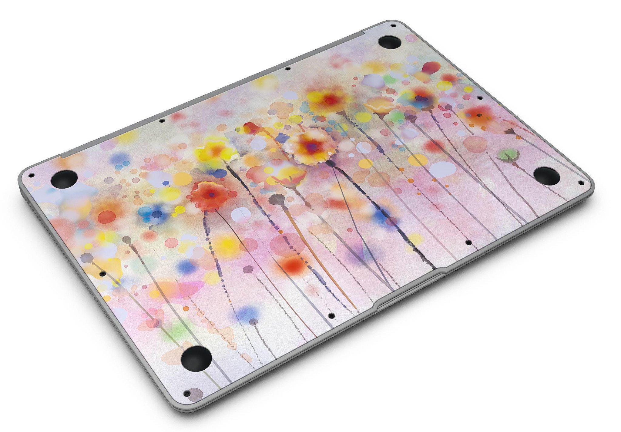 Drizzle Watercolor Flowers V1 MacBook Air Skin Kit showcasing vibrant floral design on a sleek MacBook Air.