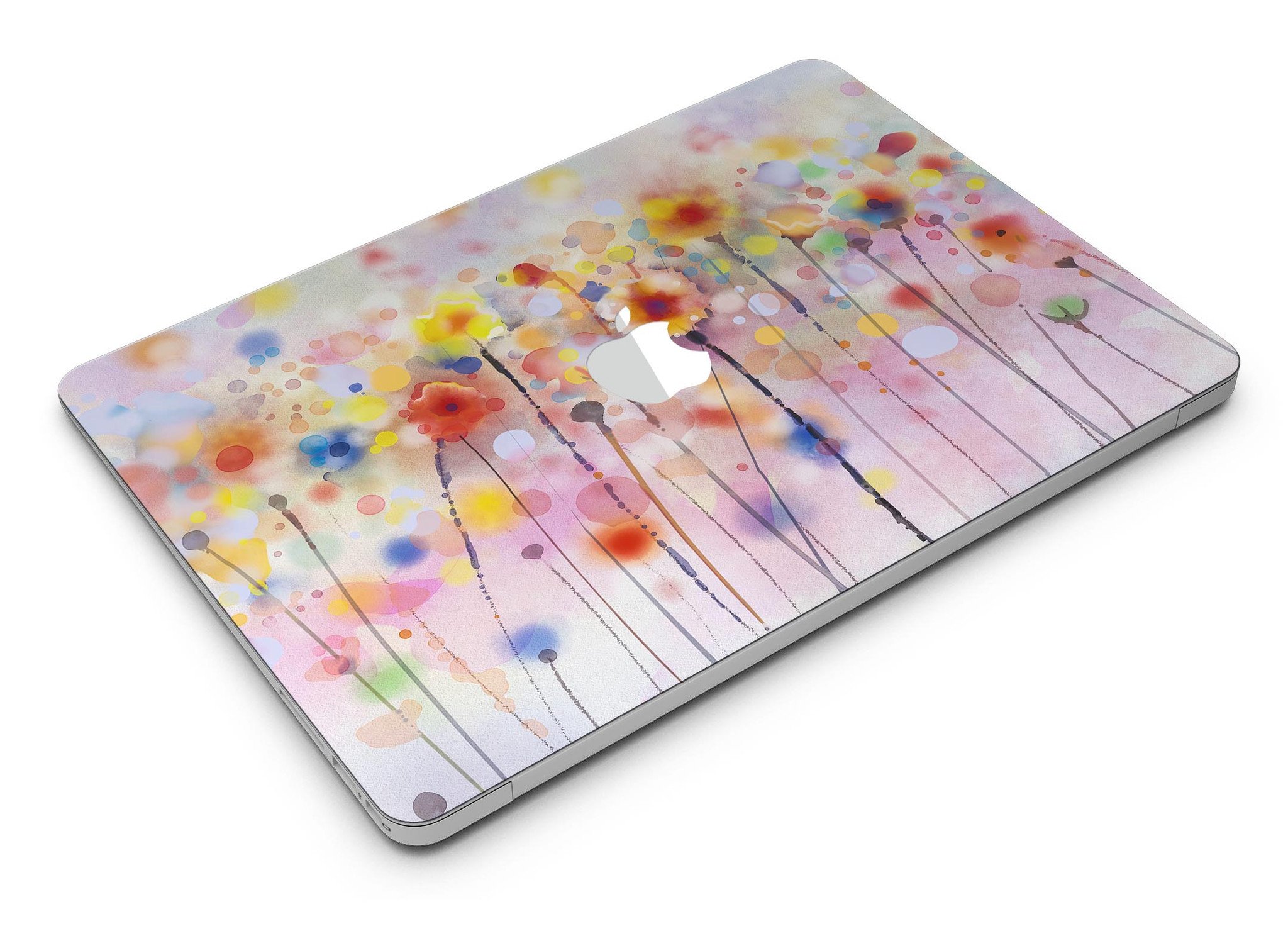 Drizzle Watercolor Flowers V1 MacBook Air Skin Kit showcasing vibrant floral design on a sleek MacBook Air.