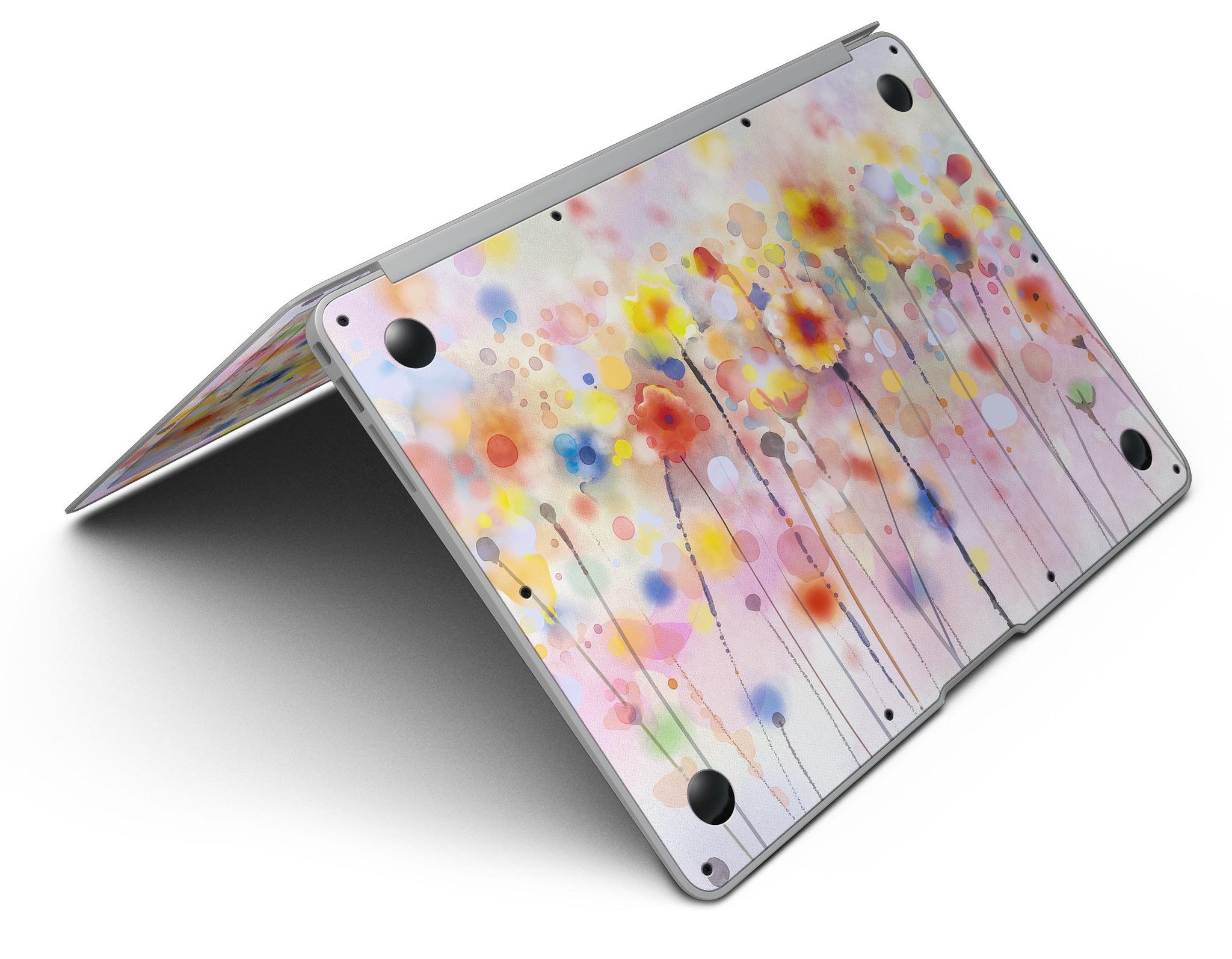 Drizzle Watercolor Flowers V1 MacBook Air Skin Kit showcasing vibrant floral design on a sleek MacBook Air.