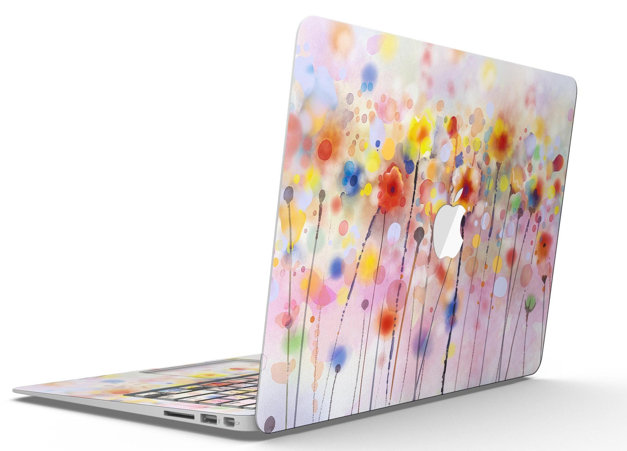 Drizzle Watercolor Flowers V1 MacBook Air Skin Kit showcasing vibrant floral design on a sleek MacBook Air.