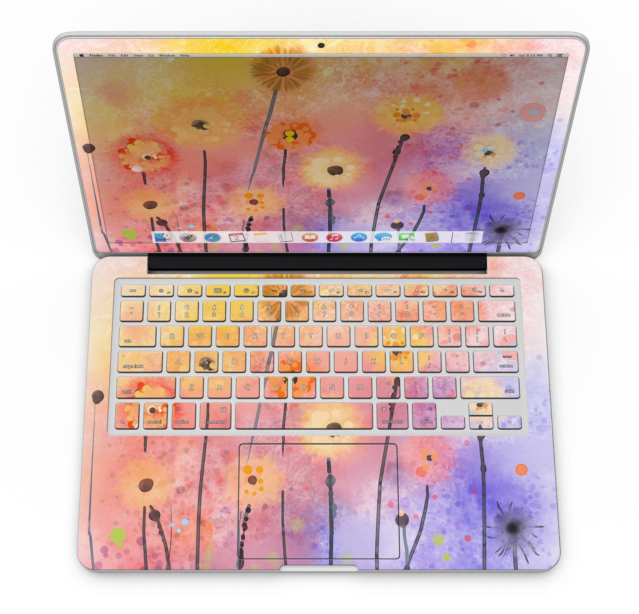 Drizzle Watercolor Flowers V2 skin for MacBook Pro with Retina Display, showcasing vibrant floral design on a sleek device.