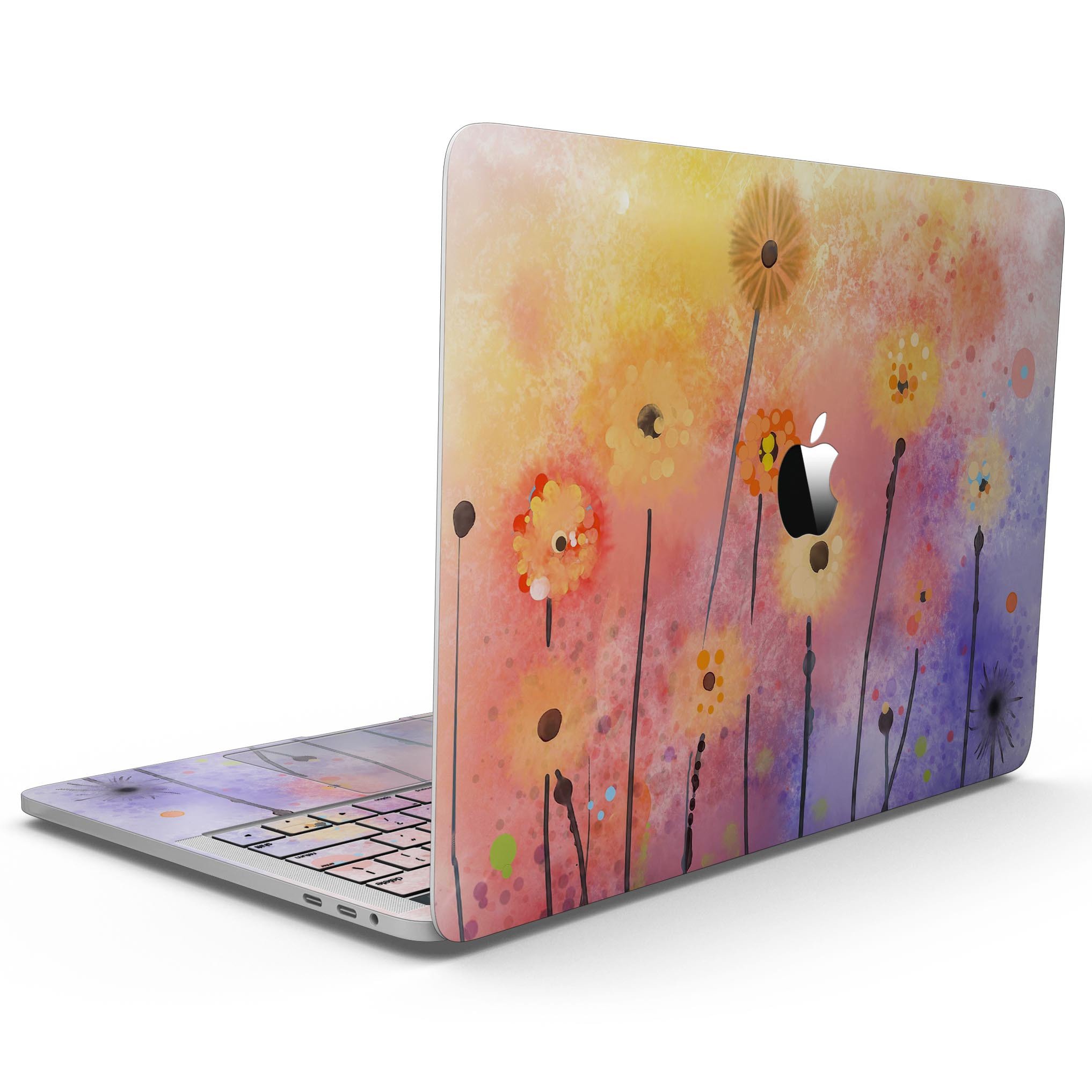 Drizzle Watercolor Flowers V2 skin for MacBook Pro, showcasing vibrant floral design on a sleek device.