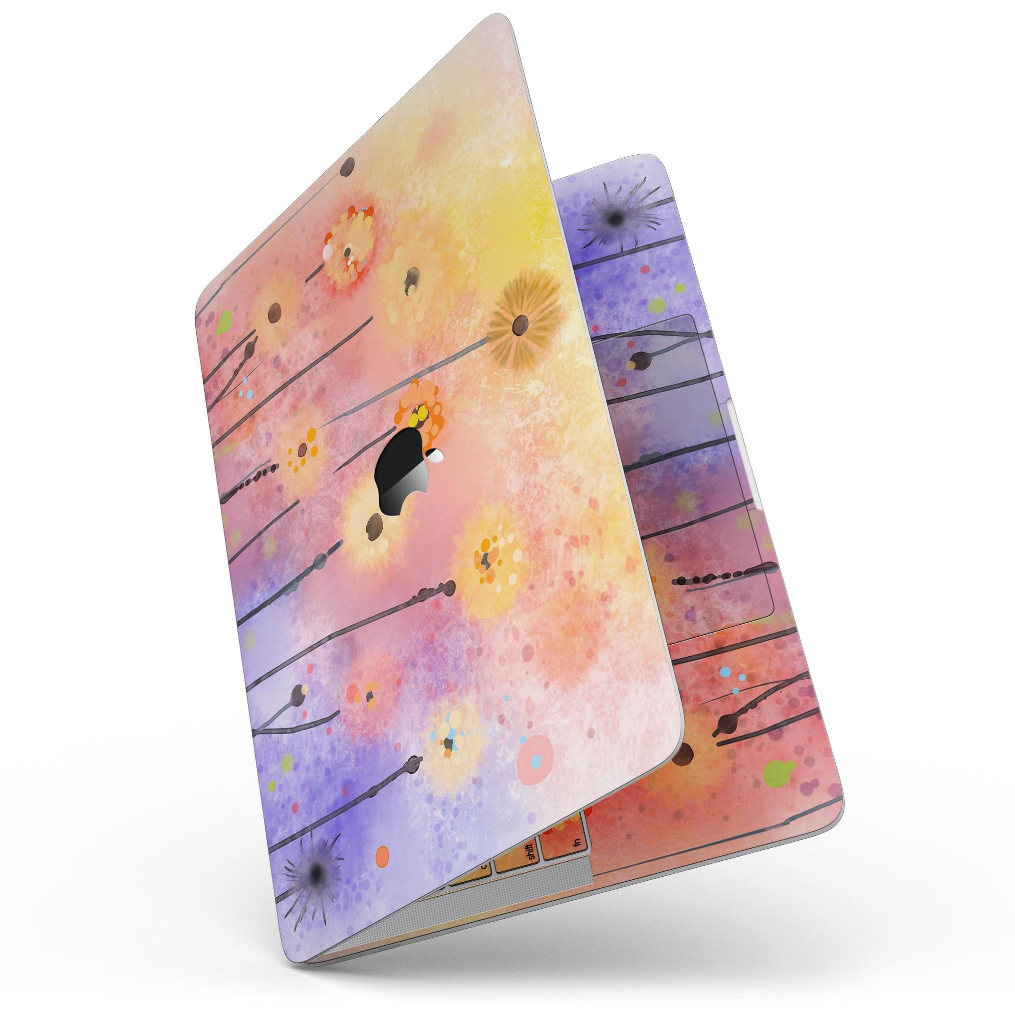 Drizzle Watercolor Flowers V2 skin for MacBook Pro, showcasing vibrant floral design on a sleek device.