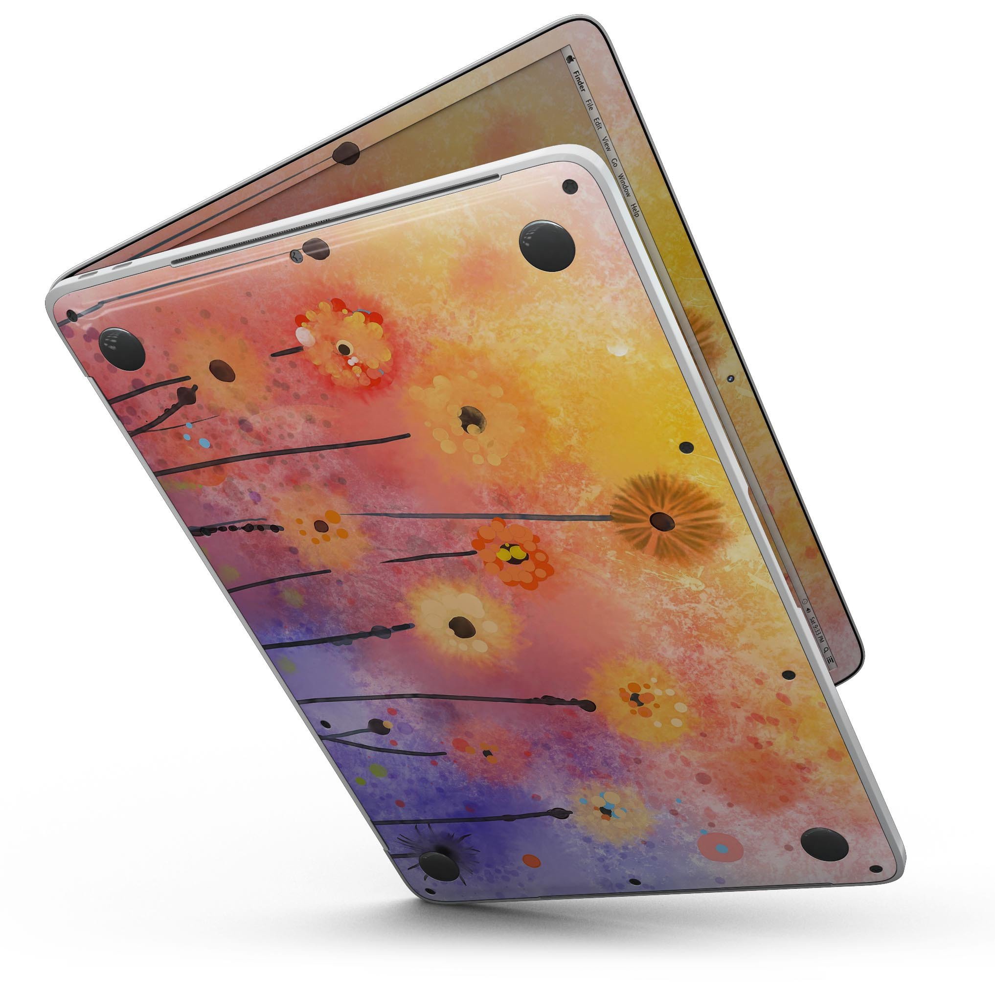 Drizzle Watercolor Flowers V2 skin for MacBook Pro, showcasing vibrant floral design on a sleek device.