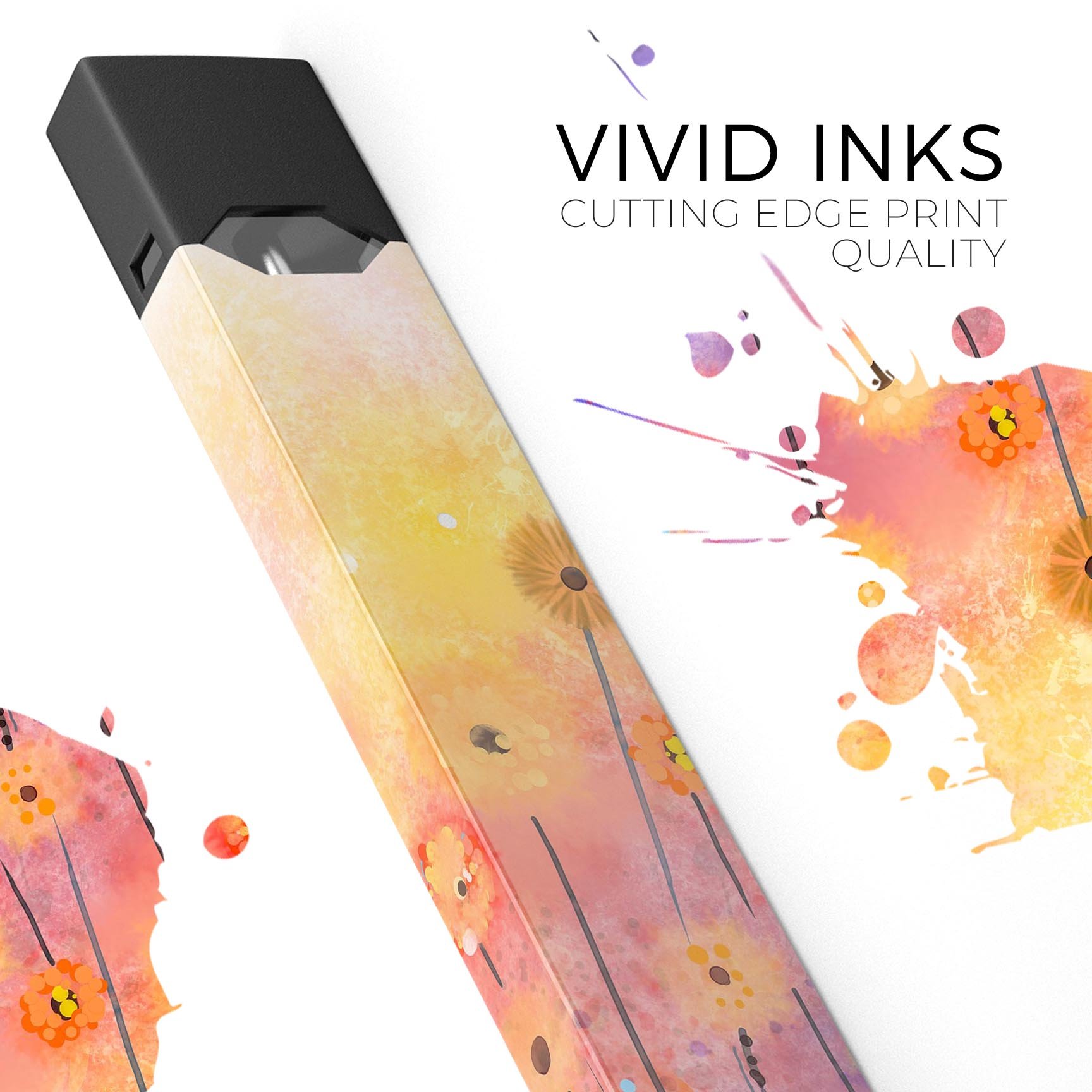 Drizzle Watercolor Flowers V2 skin-wrap for JUUL device, showcasing vibrant floral design and premium quality.