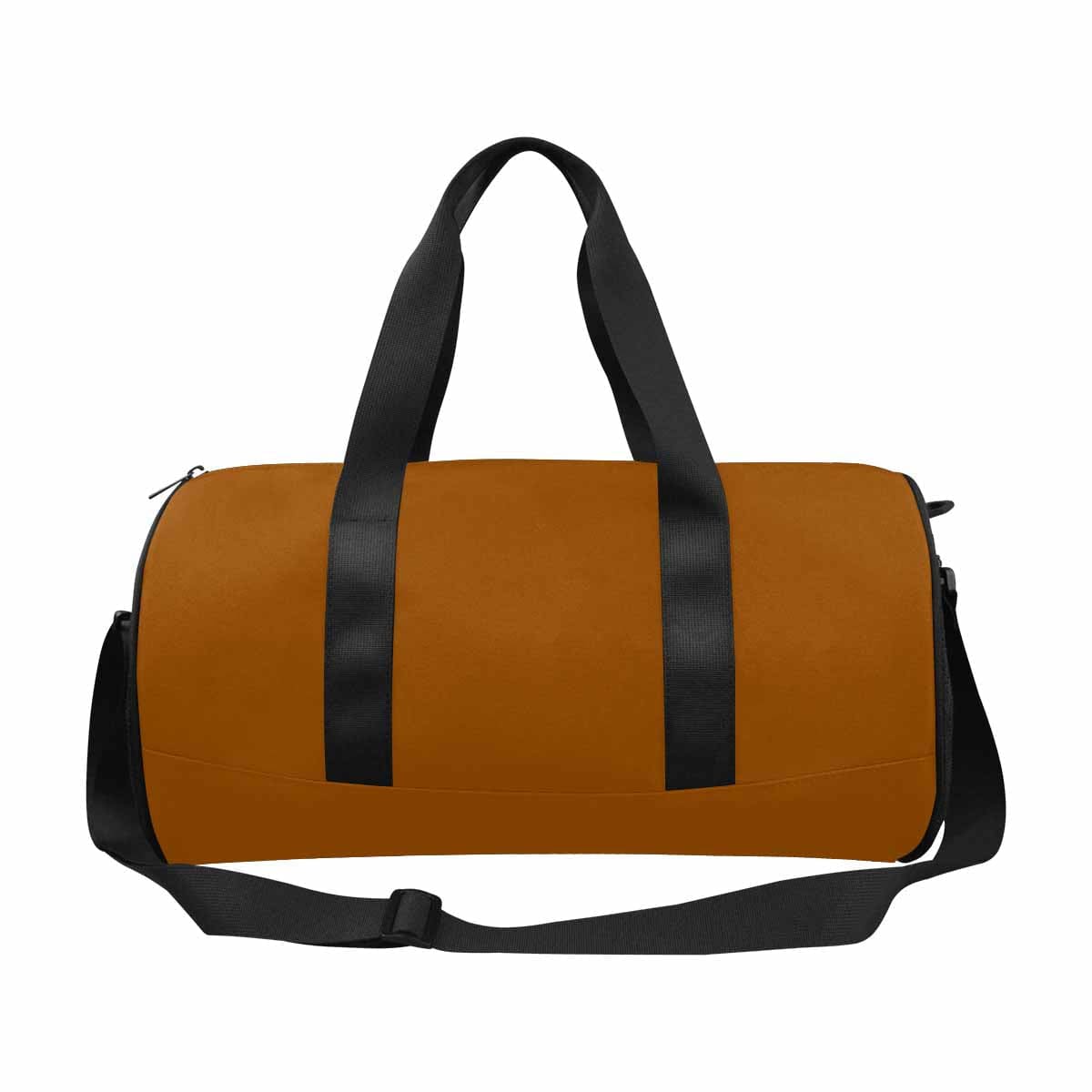 Brown travel duffel bag made from waterproof fabric, featuring a spacious main compartment and adjustable shoulder strap.