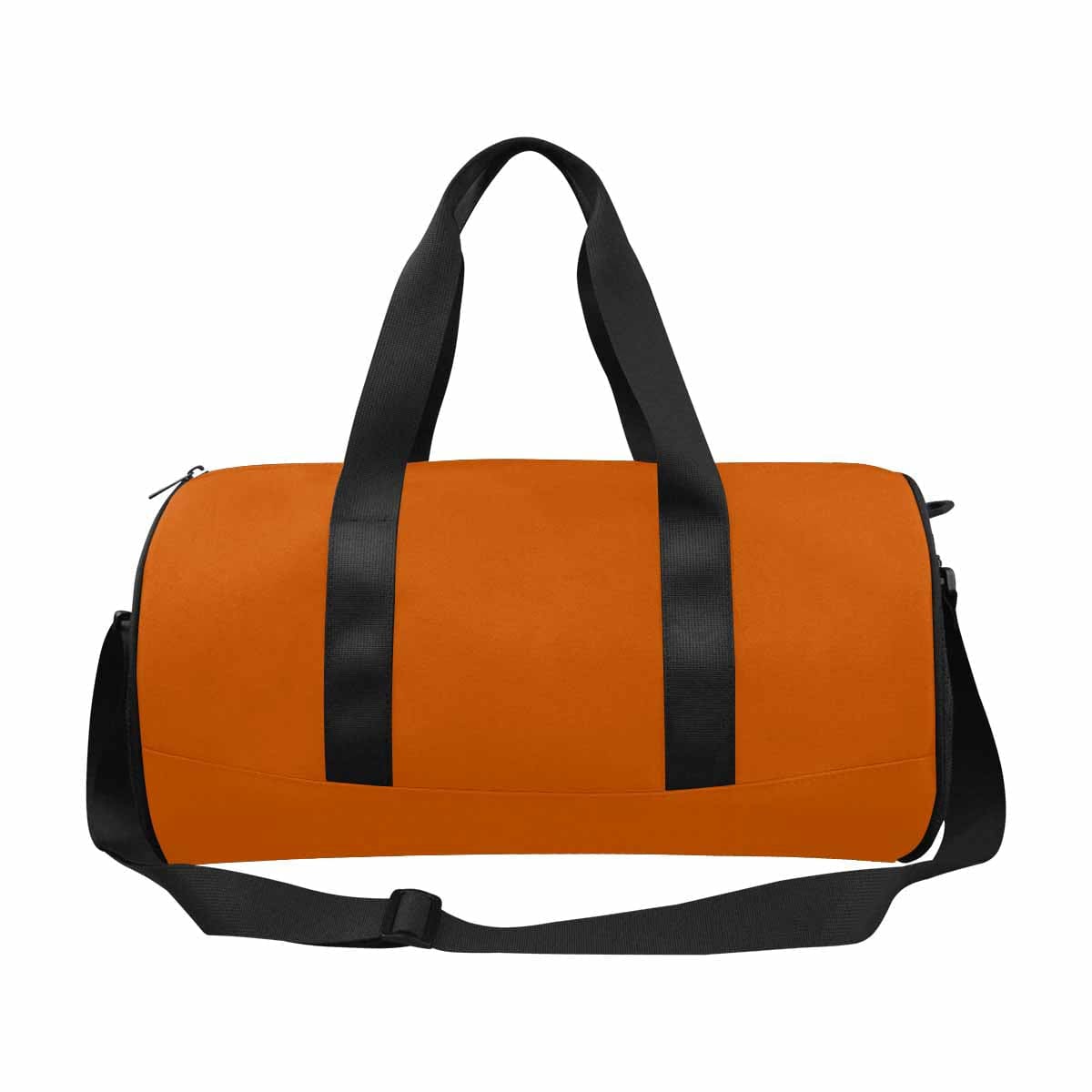 Burnt orange duffel bag with waterproof fabric, spacious compartments, and adjustable shoulder strap, ideal for travel and outdoor activities.