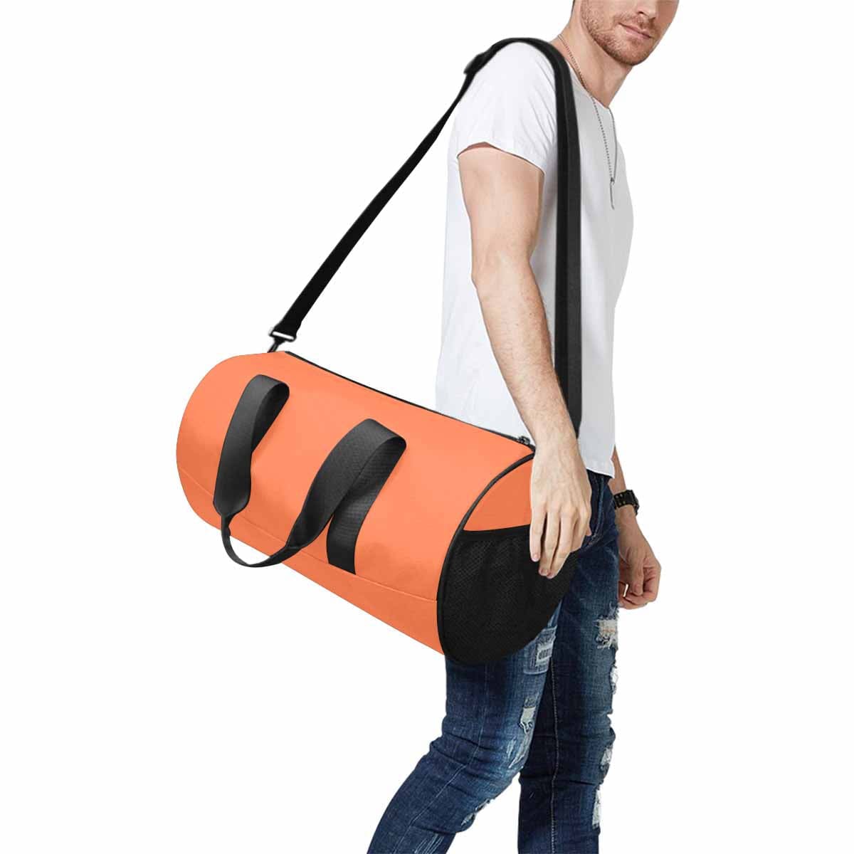 Coral Red Duffel Bag designed for travel and outdoor activities, featuring waterproof fabric and spacious compartments.