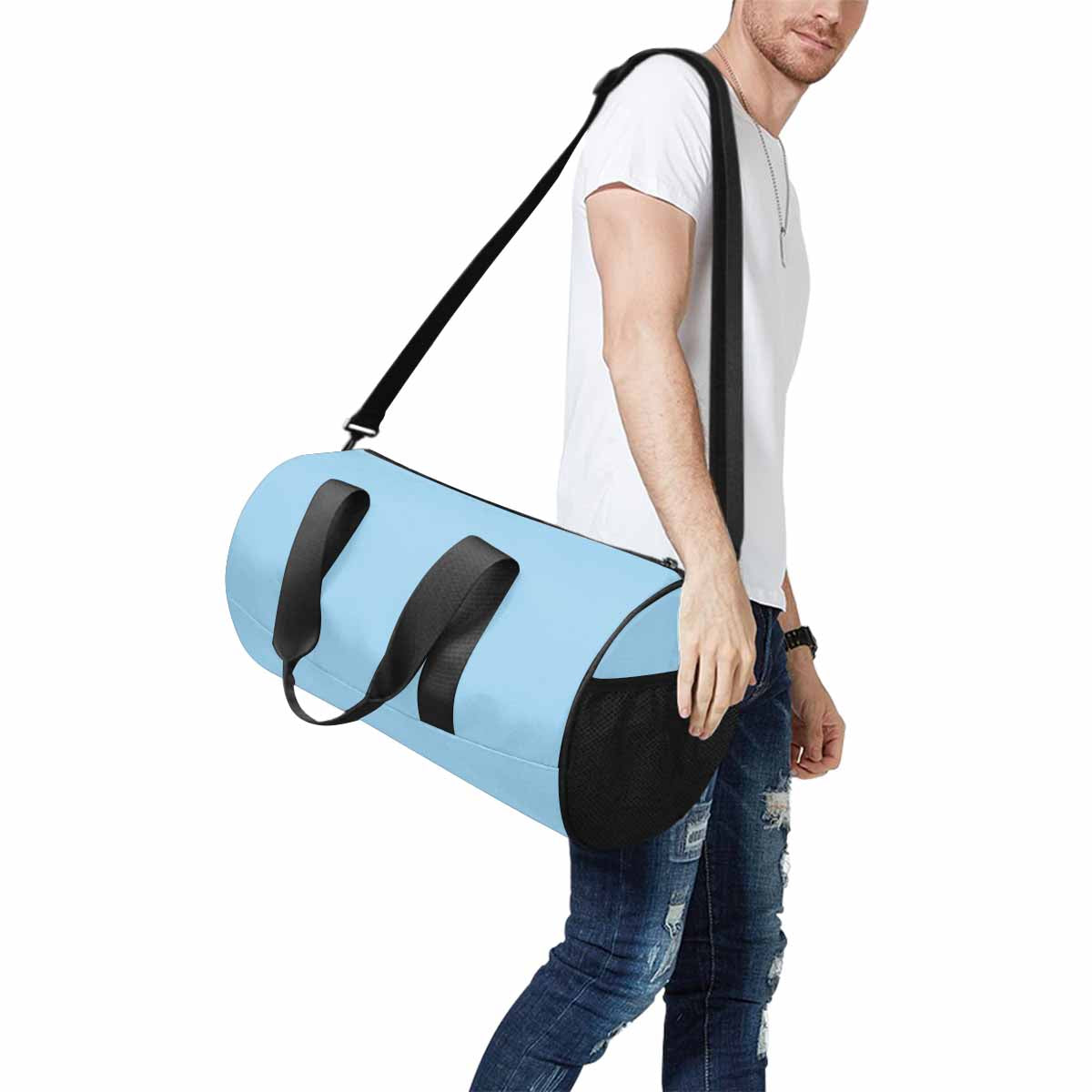 Cornflower Blue Duffel Bag with waterproof fabric and spacious design, ideal for travel and outdoor activities.