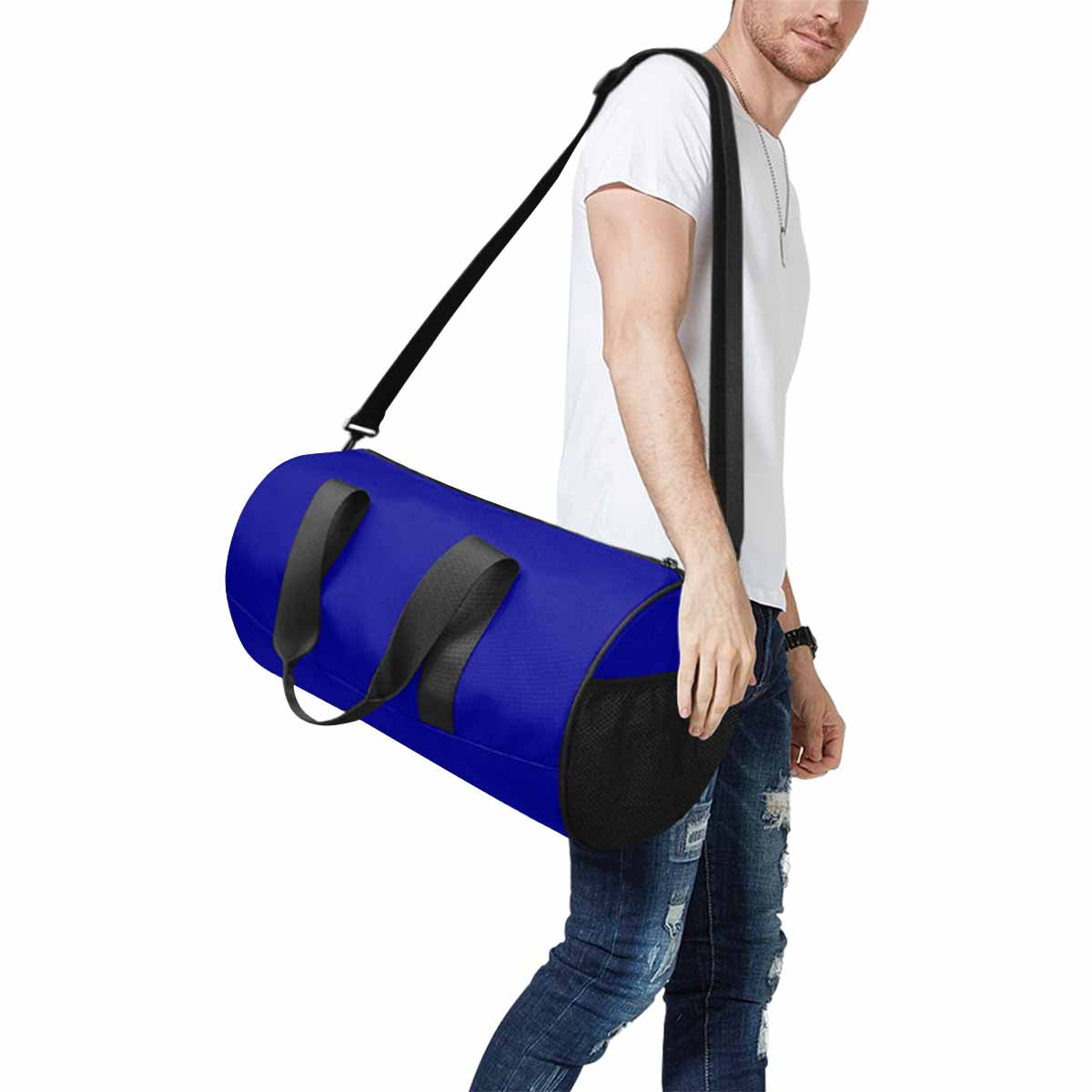 Dark Blue Duffel Bag designed for travel, featuring waterproof fabric and spacious compartments.