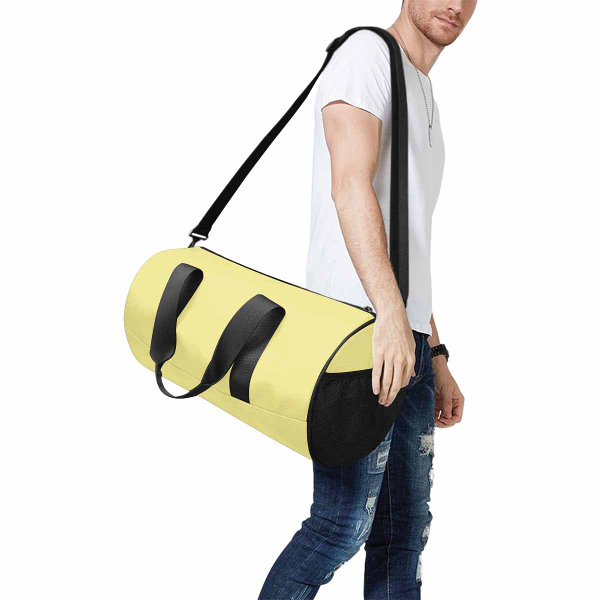 Khaki Yellow Duffel Bag designed for travel and outdoor activities, featuring waterproof fabric and spacious compartments.