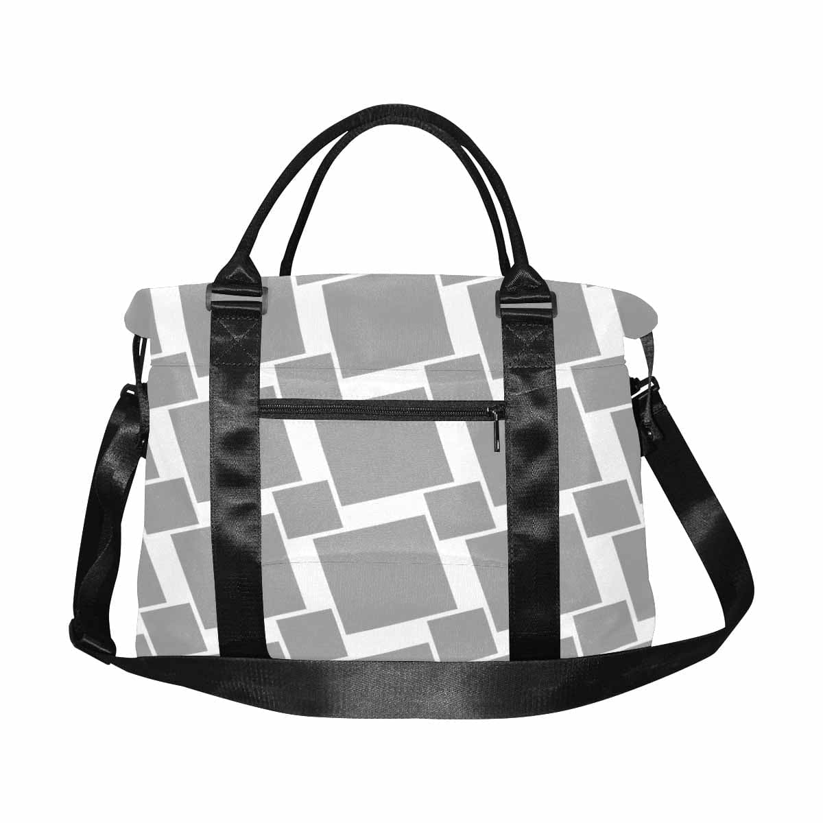 Light grey large capacity duffle bag made from durable oxford fabric, featuring adjustable strap and multiple pockets for organization.