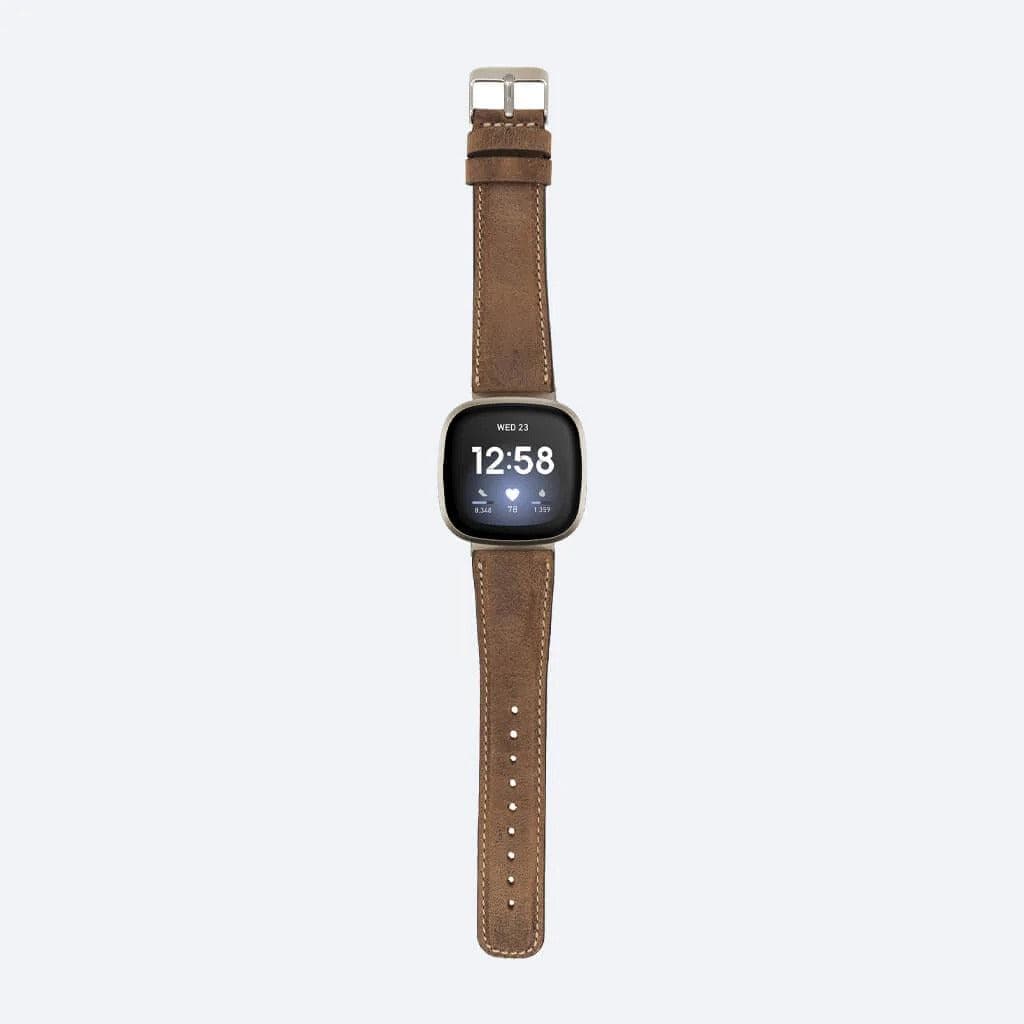 Dundee Classic FitBit Leather Watch Straps in premium full-grain leather with polished stainless-steel buckle, showcasing elegant design.