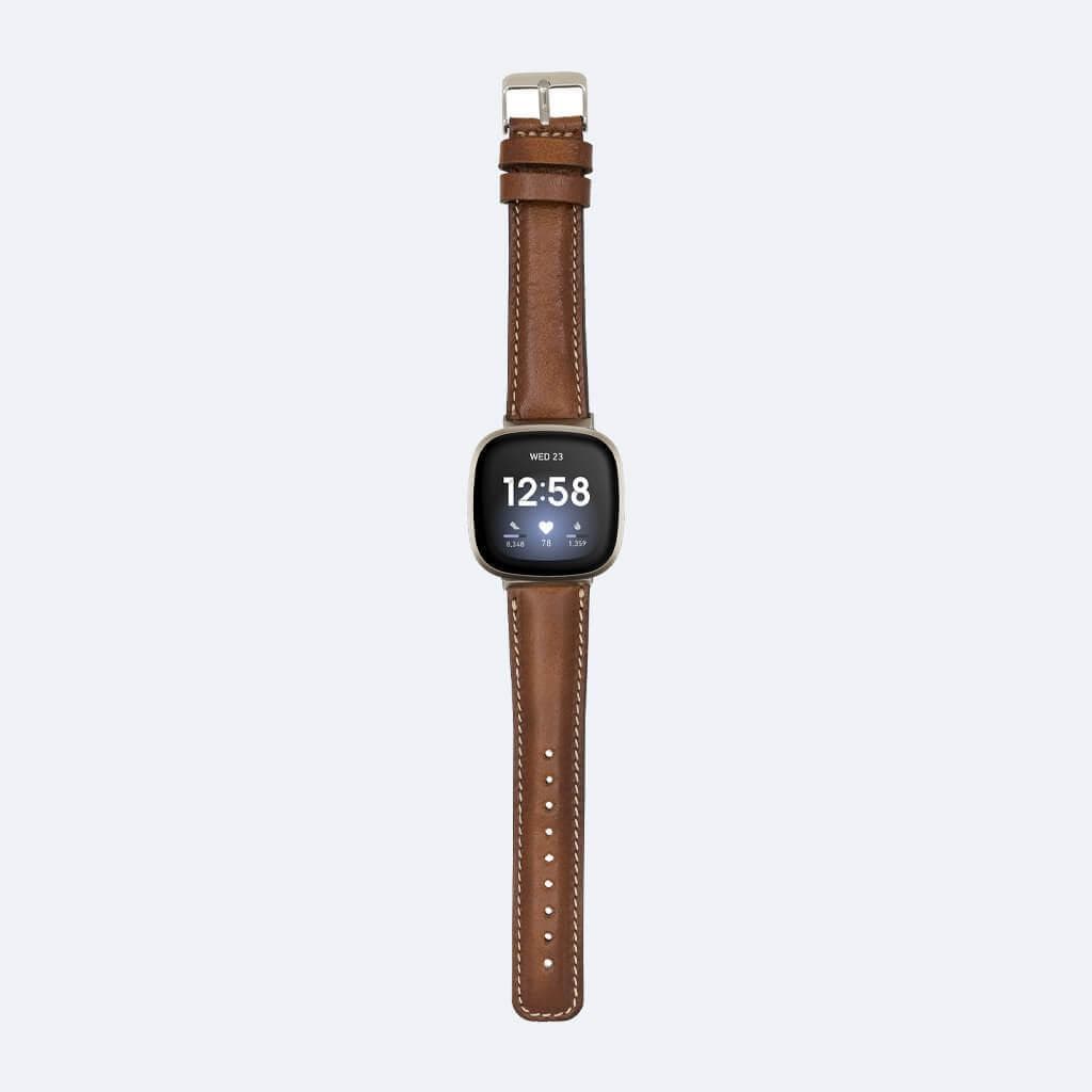 Dundee Classic FitBit Leather Watch Straps in premium full-grain leather with polished stainless-steel buckle, showcasing elegant design.