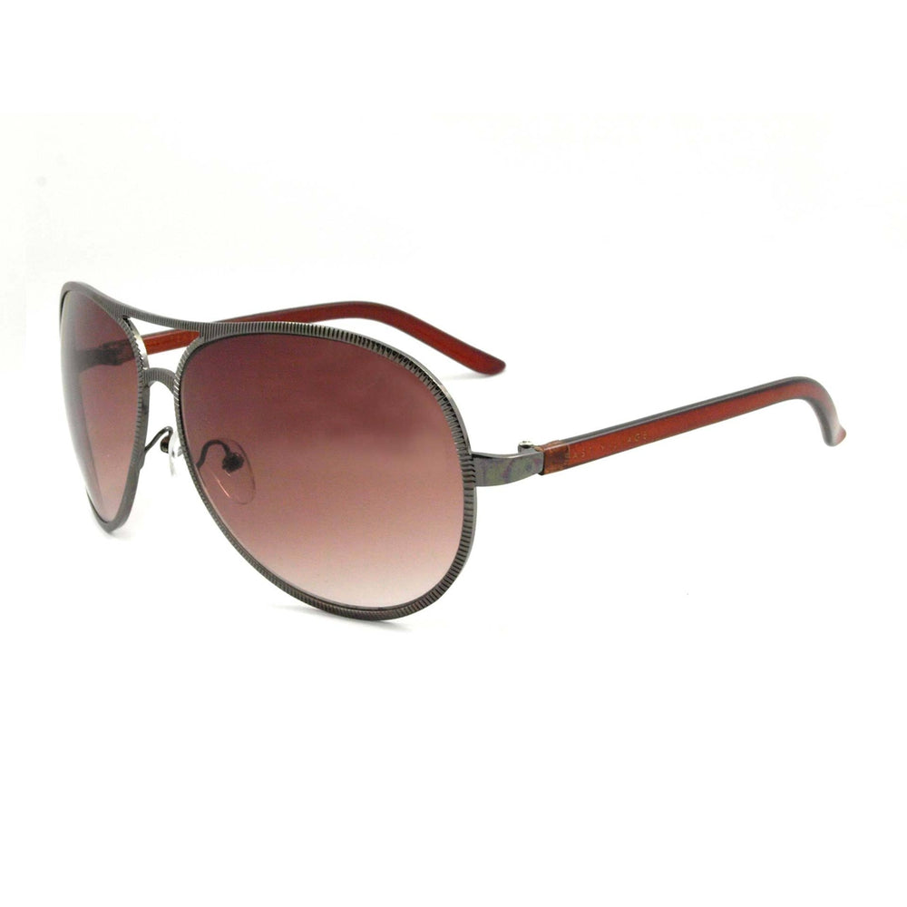 East Village 'Jagger' Aviator Sunglasses in gunmetal with grad brown lenses, featuring East Village logo on temples.