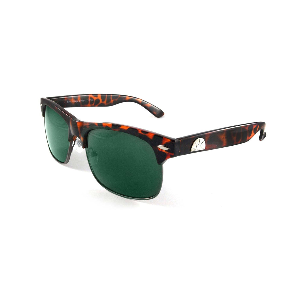 East Village Classic 'Tyson' Retro Sunglasses in Tortoiseshell with matte black rubber accents and smoke lenses.