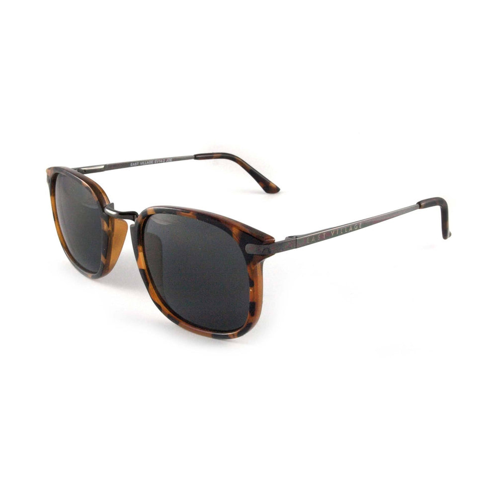 East Village Square 'Joe' Metal Bridge Tortoiseshell Sunglasses featuring tortoiseshell frames and gunmetal accents.