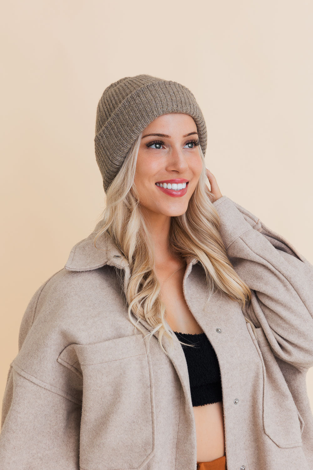 Eco Friendly Chic Knit Beanie made from sustainable materials, featuring a stylish knit design in a cozy fit.