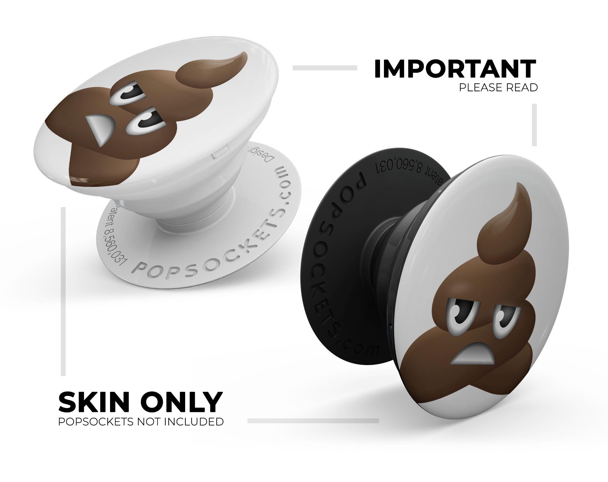 Eh Poop Emoticon Emoji Skin Kit for PopSockets, featuring a playful design on premium vinyl for smartphone grips.