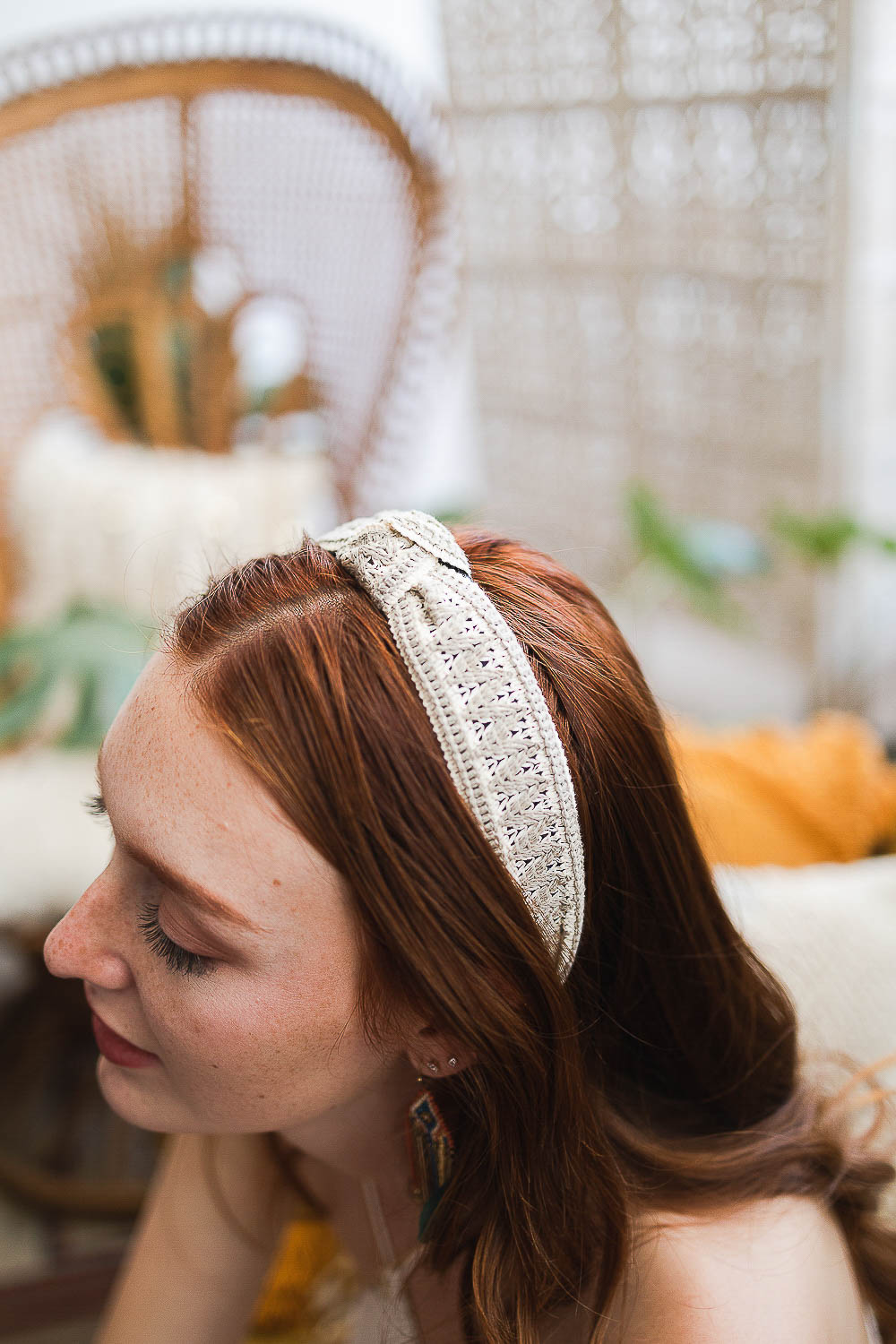 Embroidered Stitch Boho Knot Headband featuring intricate designs and a stylish knot, perfect for bohemian fashion.