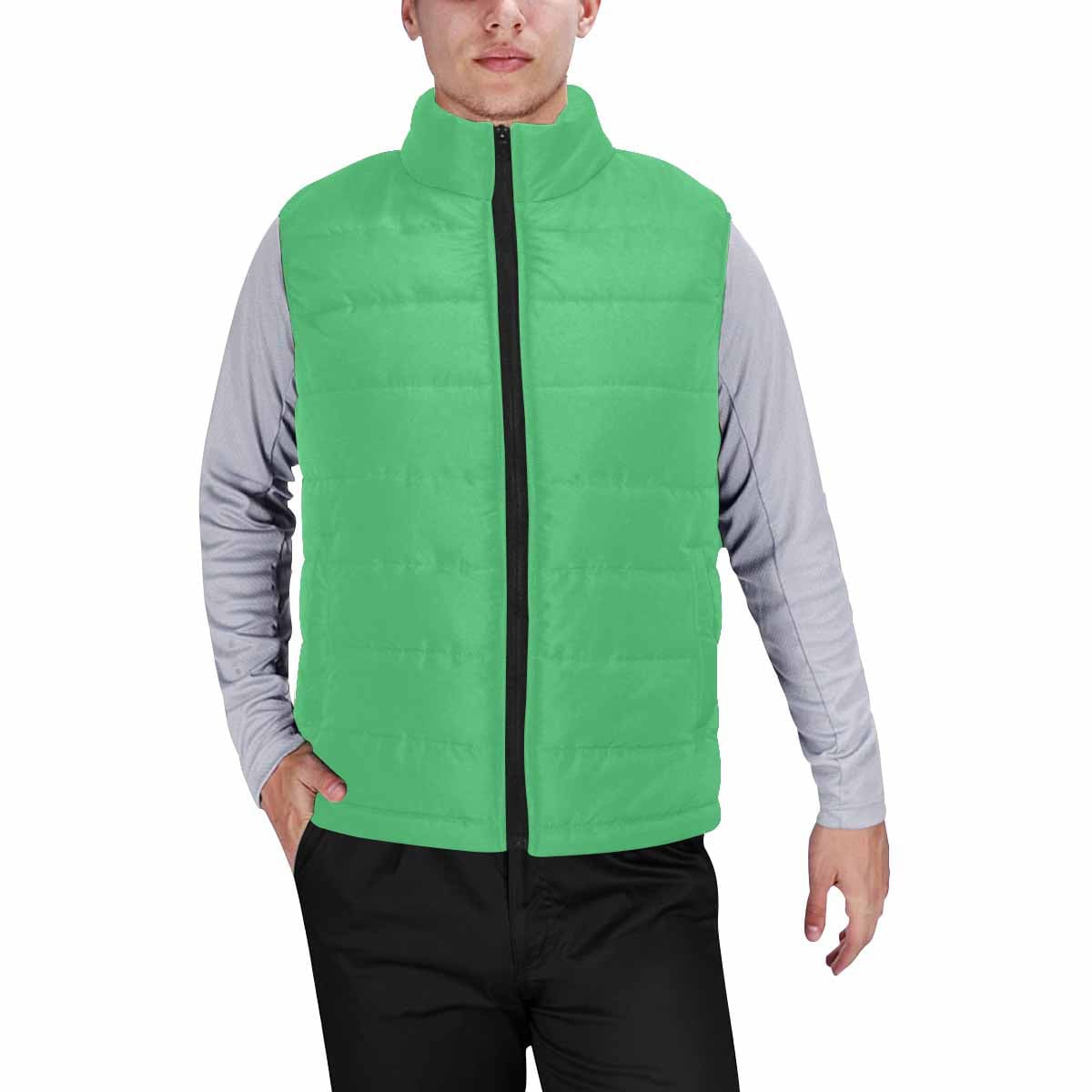 Emerald Green Men's Padded Vest featuring a quilted design and zipper closure, perfect for layering in cool weather.