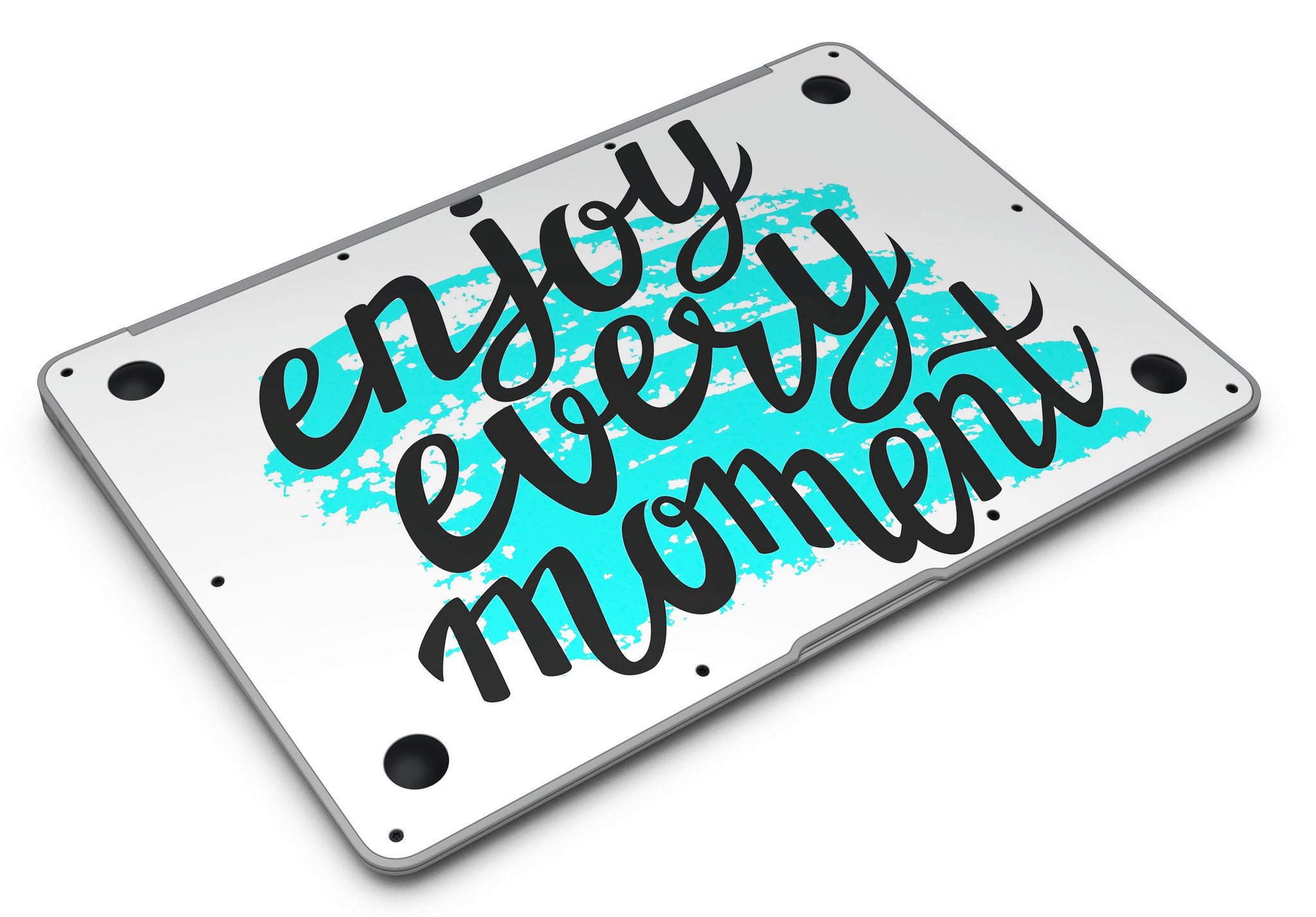 Enjoy Every Moment MacBook Air Skin Kit showcasing premium vinyl in gloss and matte finishes, designed for easy application and perfect fit.