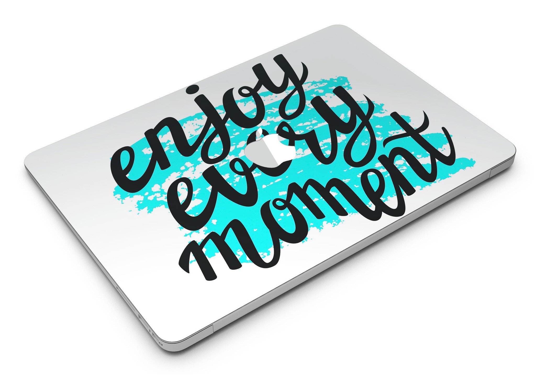 Enjoy Every Moment MacBook Air Skin Kit showcasing premium vinyl in gloss and matte finishes, designed for easy application and perfect fit.