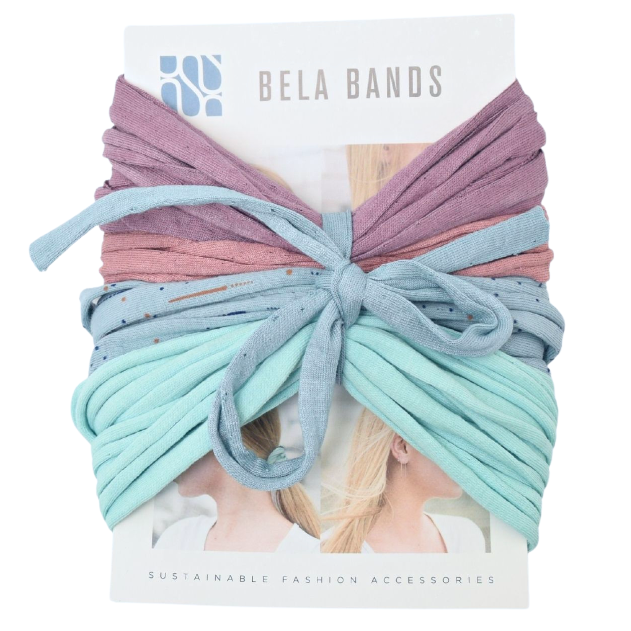 Essential Solids Bela Band 4-Pack featuring various solid colors, showcasing their versatility as headbands and bracelets.