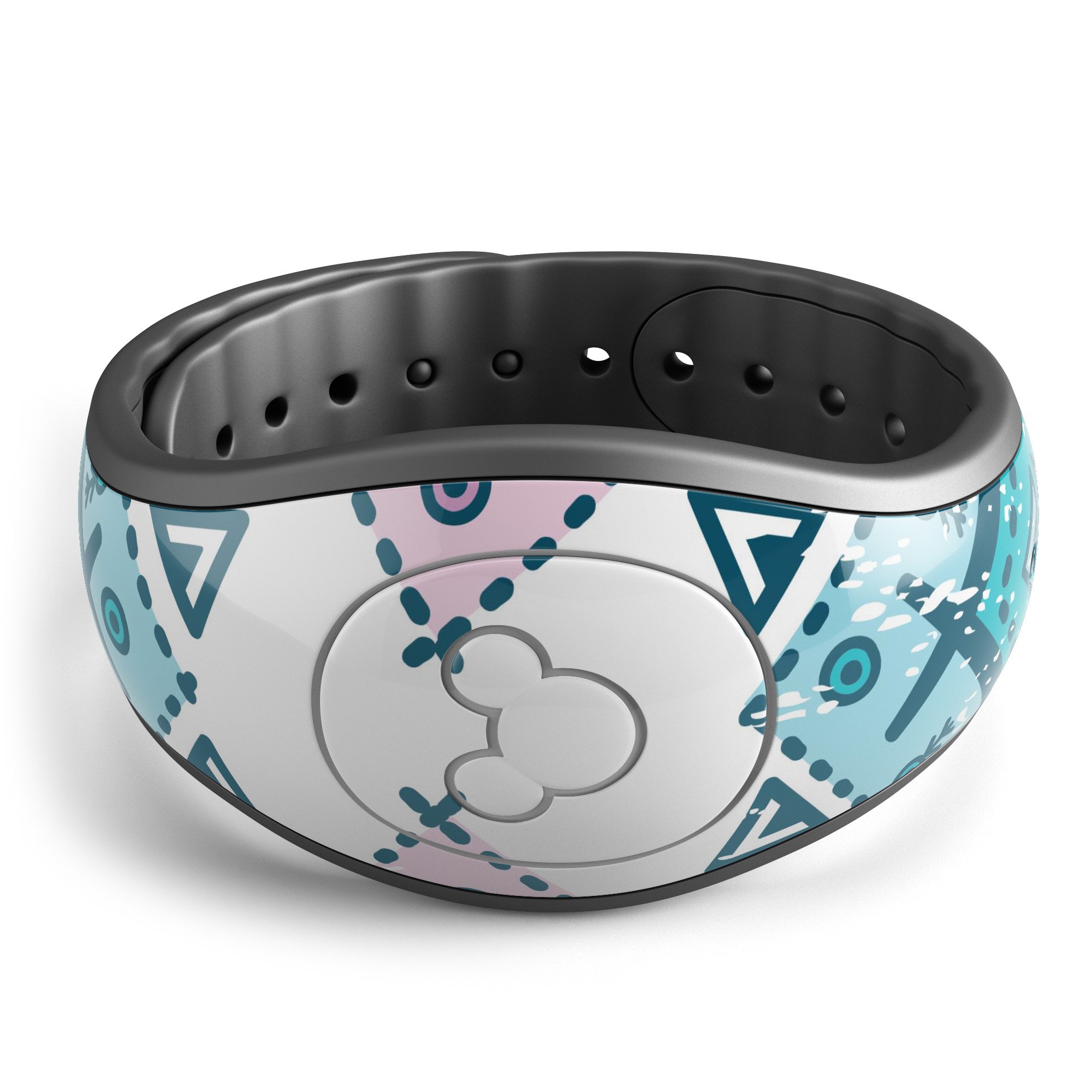 Ethnic Aztec Blue and Pink Point decal skin wrap kit for Disney Magic Band, showcasing vibrant colors and intricate patterns.