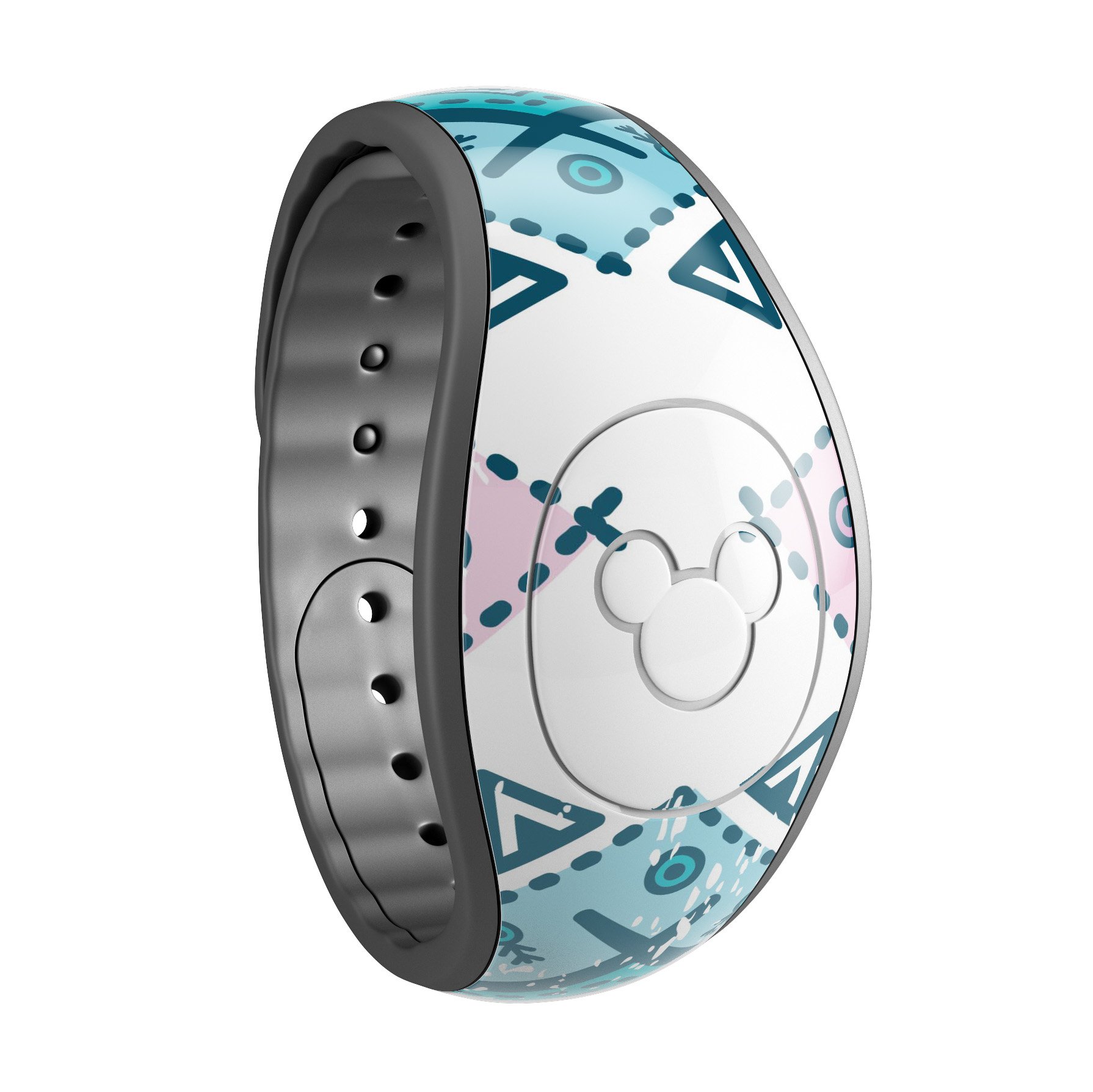 Ethnic Aztec Blue and Pink Point decal skin wrap kit for Disney Magic Band, showcasing vibrant colors and intricate patterns.